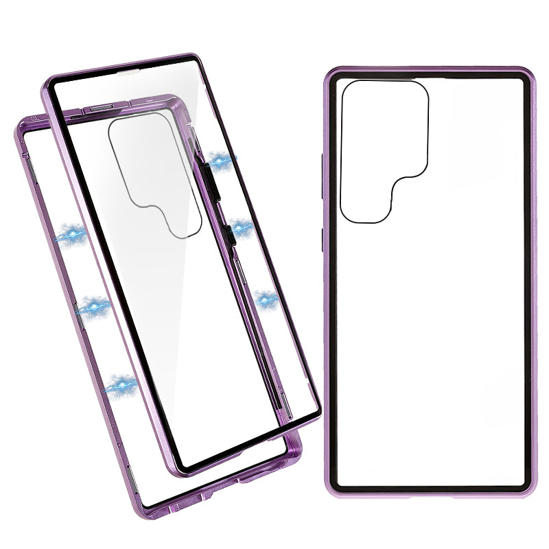 For Samsung Galaxy S24 Ultra Case Magnetic Tempered Glass Double-Sided Phone Cover - Purple