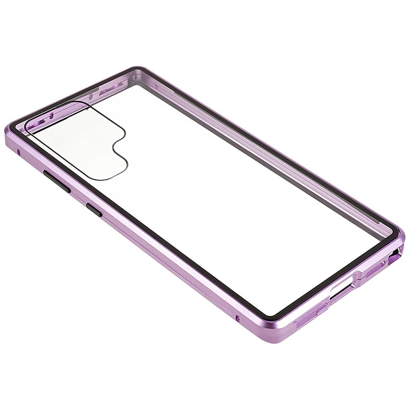 For Samsung Galaxy S24 Ultra Case Magnetic Tempered Glass Double-Sided Phone Cover - Purple