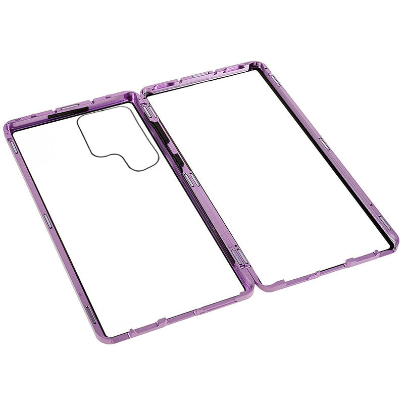 For Samsung Galaxy S24 Ultra Case Magnetic Tempered Glass Double-Sided Phone Cover - Purple