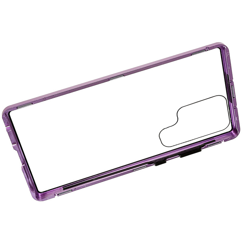 For Samsung Galaxy S24 Ultra Case Magnetic Tempered Glass Double-Sided Phone Cover - Purple