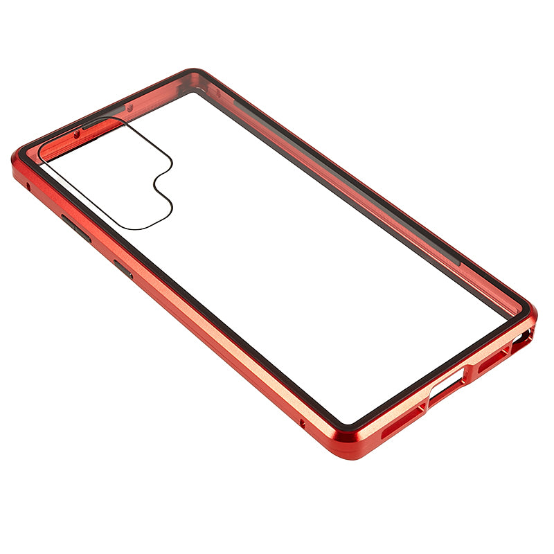 For Samsung Galaxy S24 Ultra Case Magnetic Tempered Glass Double-Sided Phone Cover - Red