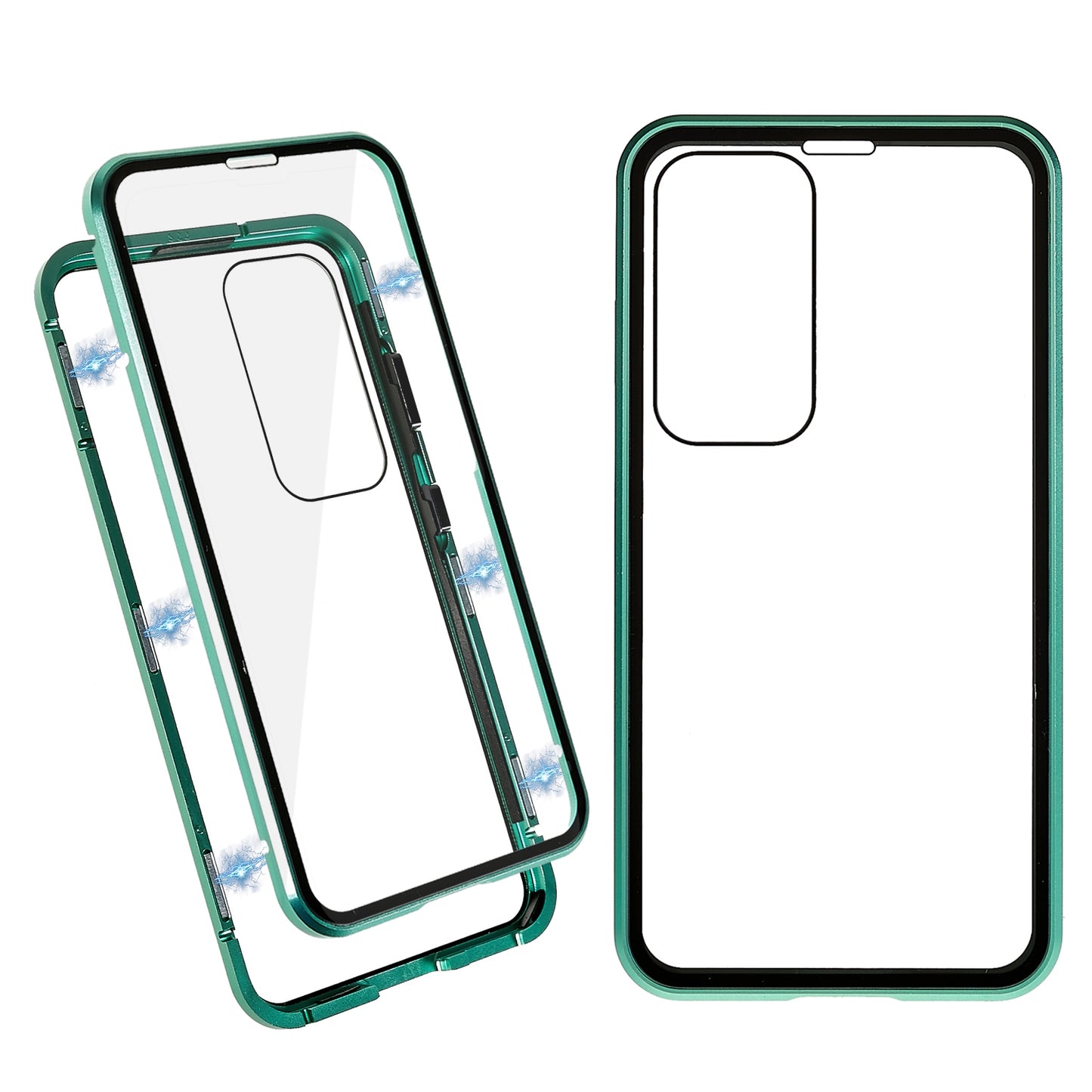 For Samsung Galaxy S24 Magnetic Case Double-Sided Tempered Glass Metal Frame Phone Cover - Green