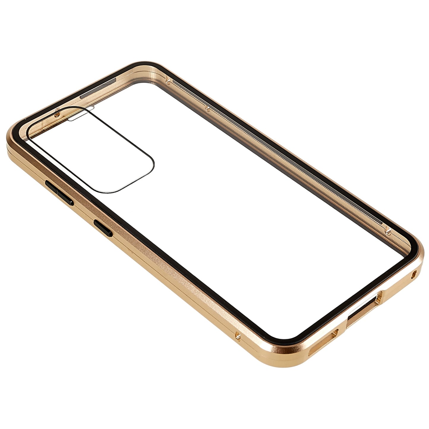 For Samsung Galaxy S24 Magnetic Case Double-Sided Tempered Glass Metal Frame Phone Cover - Gold