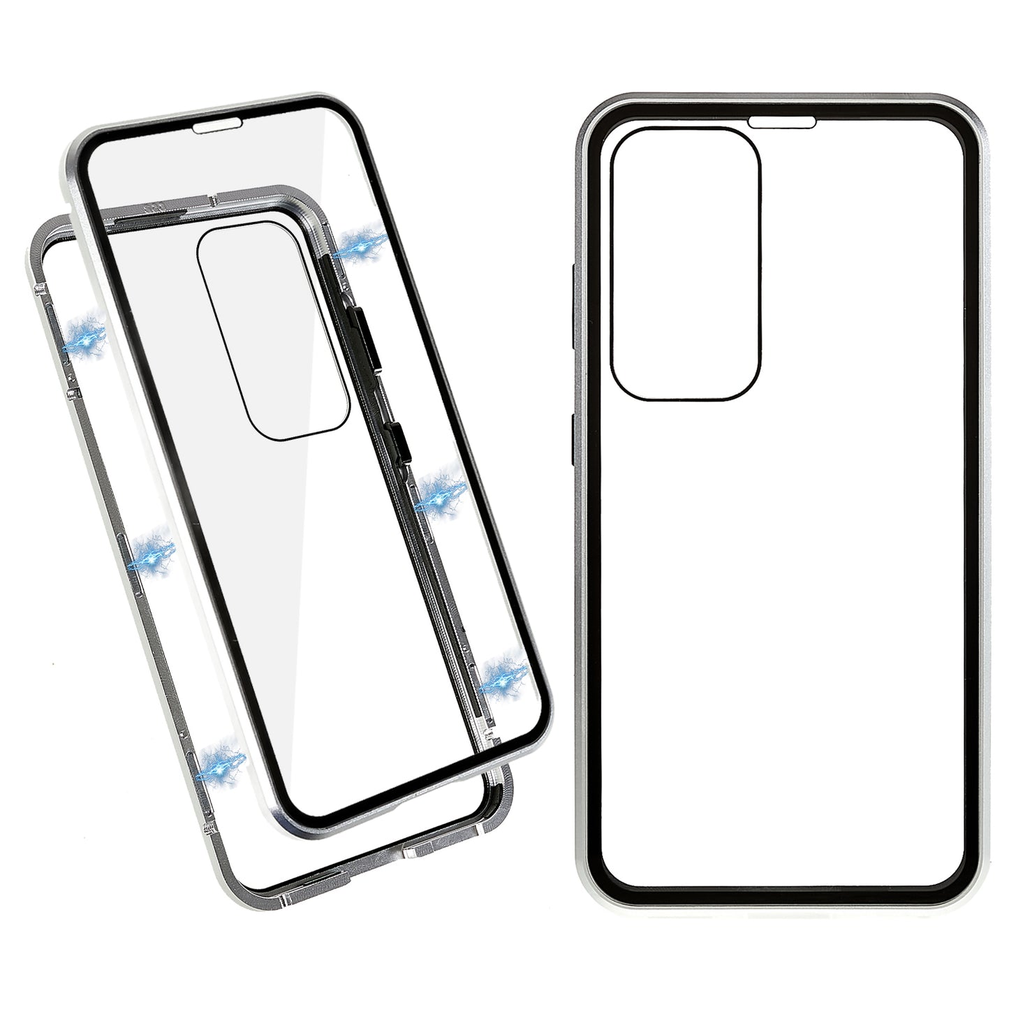 For Samsung Galaxy S24 Magnetic Case Double-Sided Tempered Glass Metal Frame Phone Cover - Silver