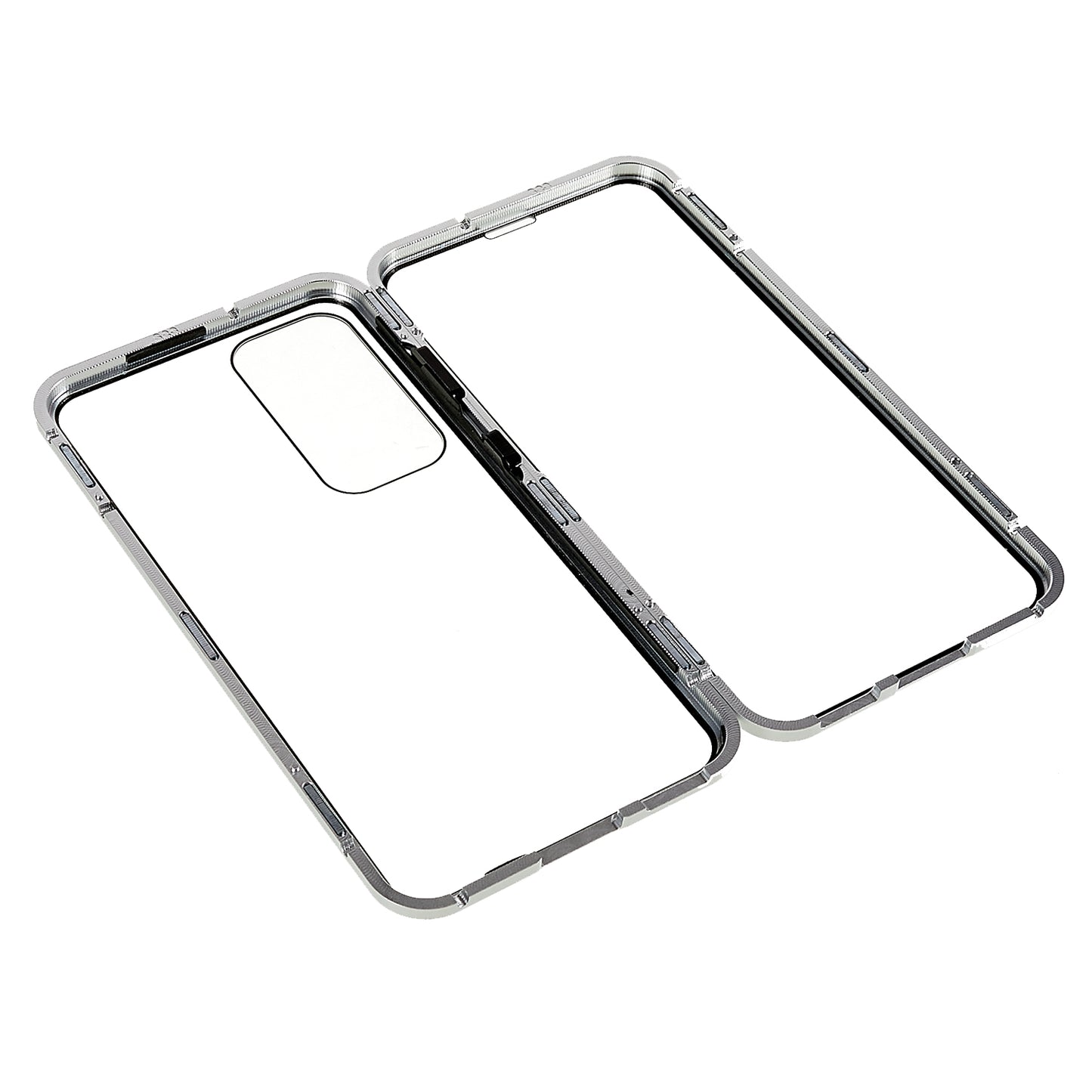For Samsung Galaxy S24 Magnetic Case Double-Sided Tempered Glass Metal Frame Phone Cover - Silver