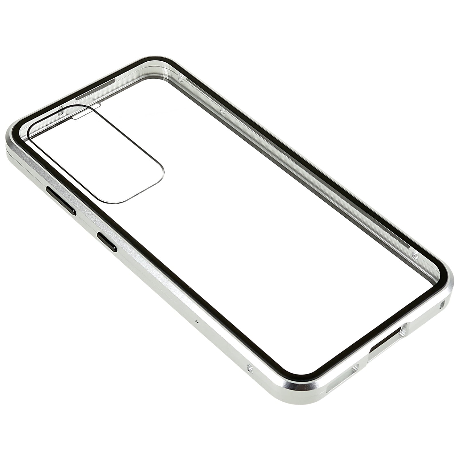 For Samsung Galaxy S24 Magnetic Case Double-Sided Tempered Glass Metal Frame Phone Cover - Silver
