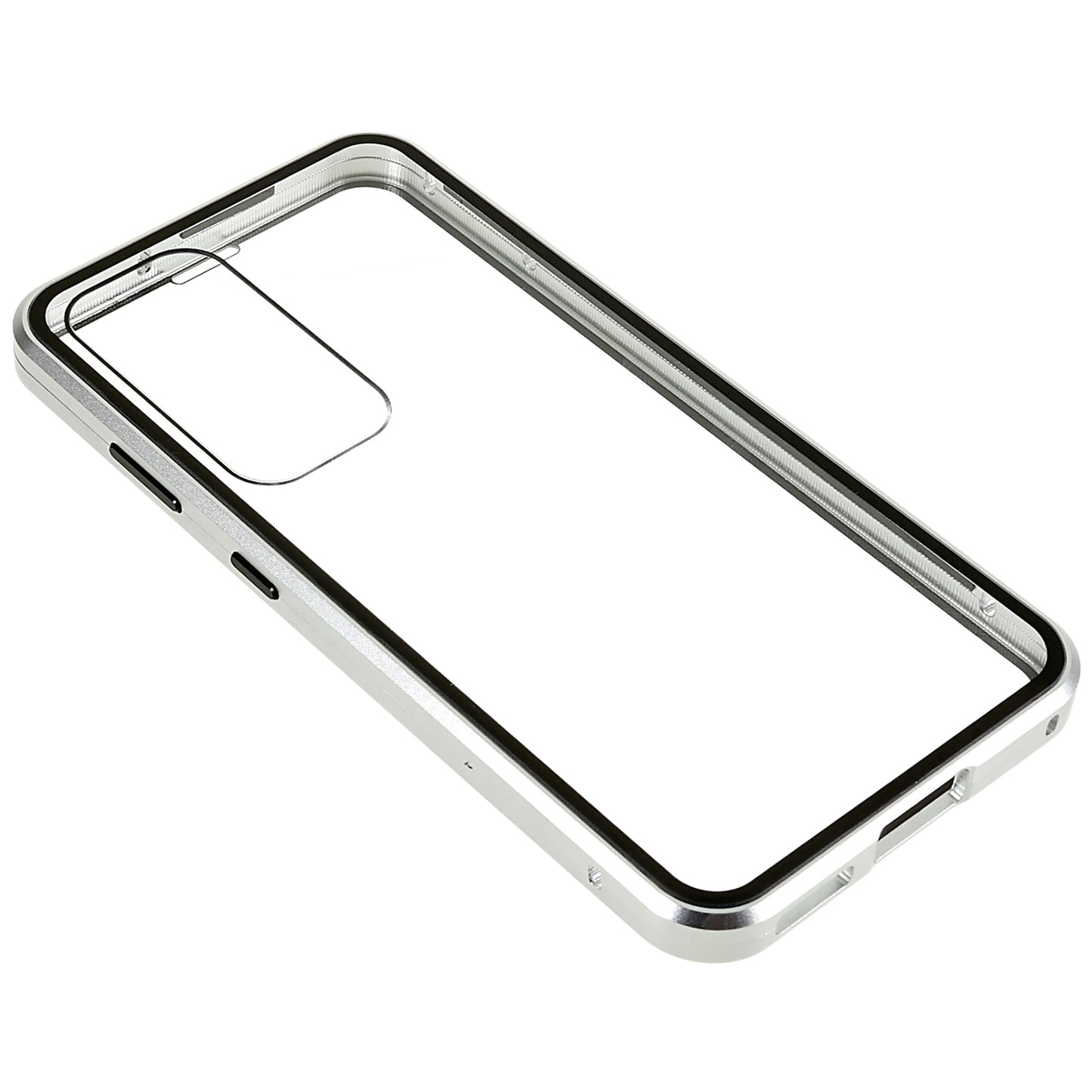 For Samsung Galaxy S24 Magnetic Case Double-Sided Tempered Glass Metal Frame Phone Cover - Silver