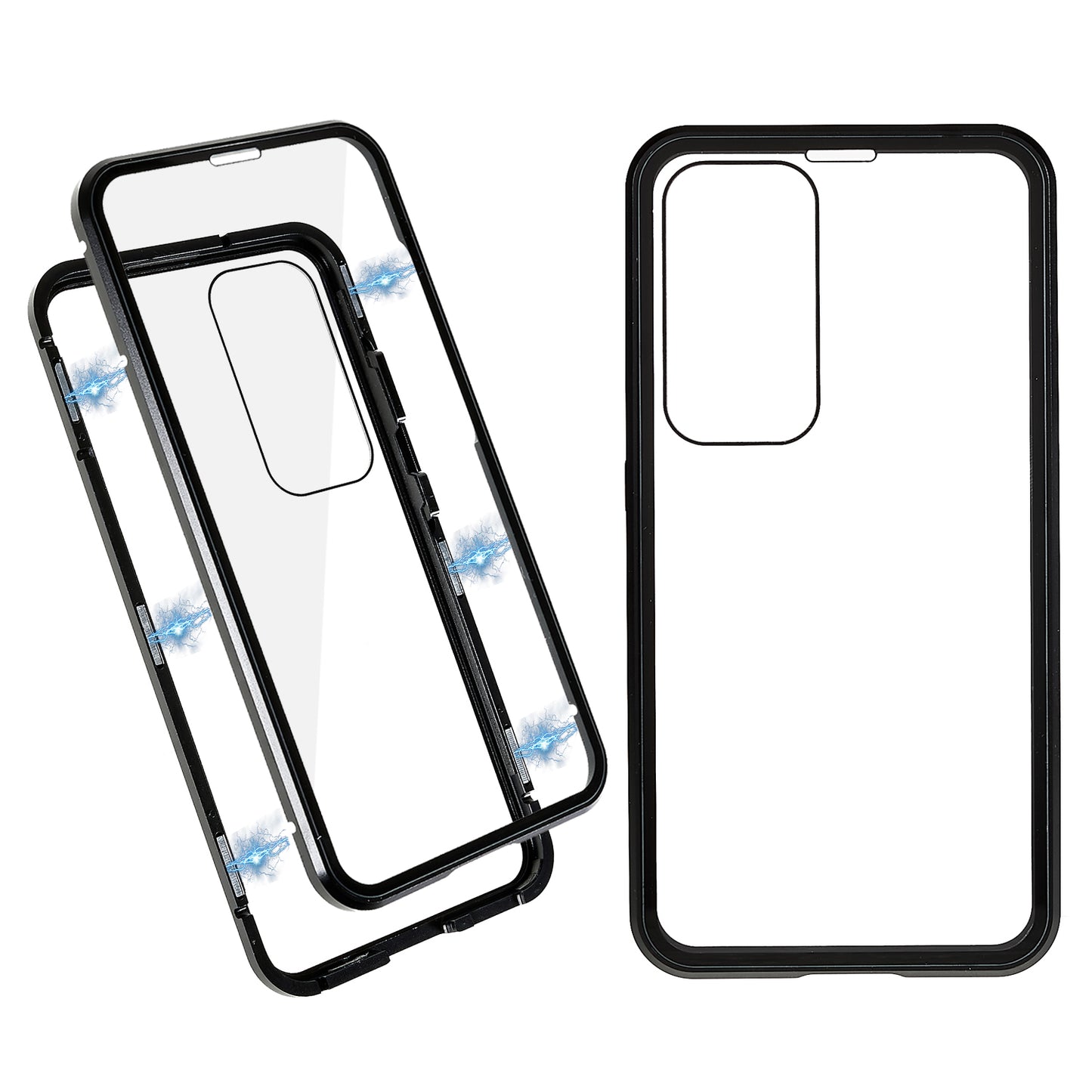 For Samsung Galaxy S24+ Clear Case Magnetic Adsorption Full Body Shockproof Phone Cover - Black