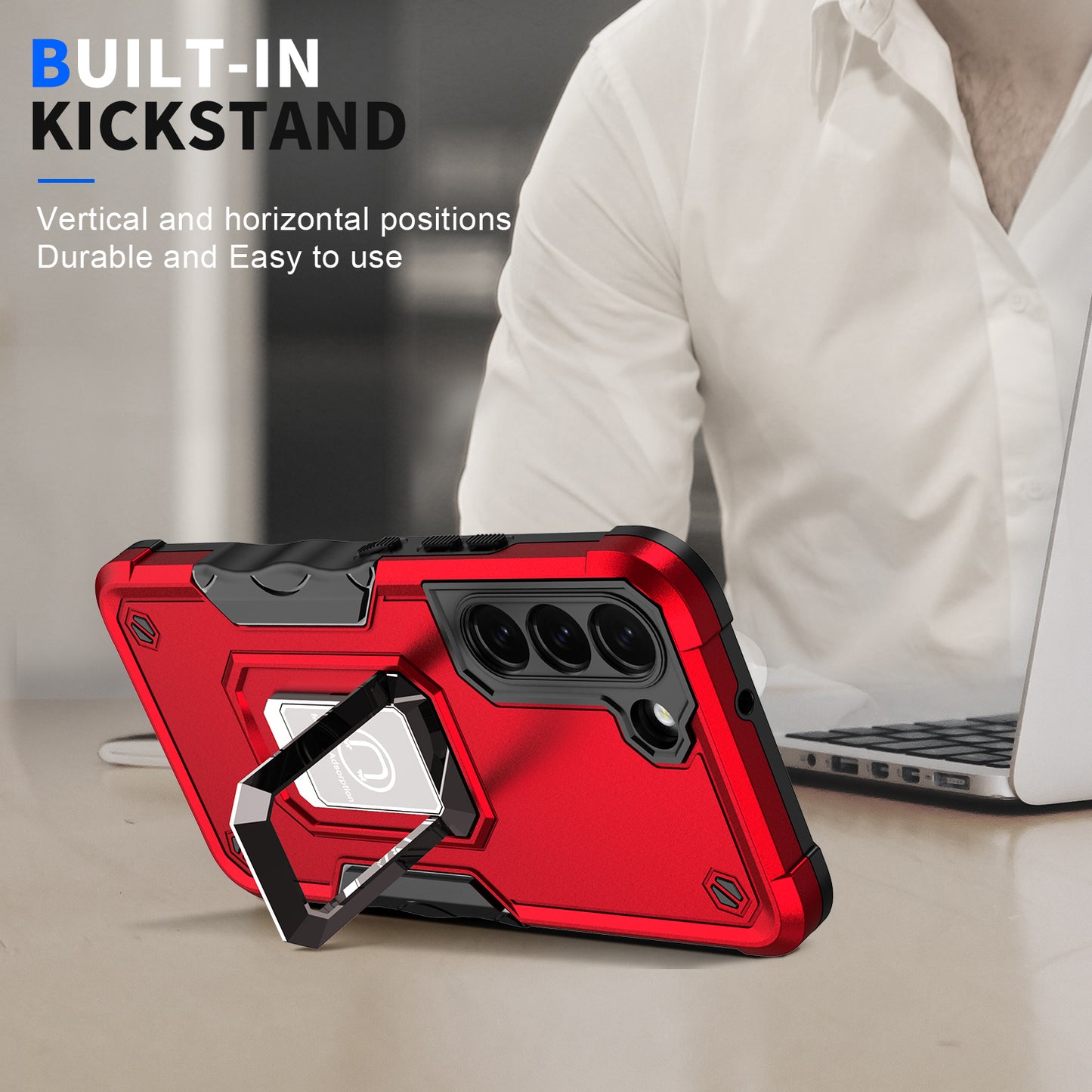 For Samsung Galaxy S24 Ring Holder Phone Case Reinforced Corner Protection Cover - Red
