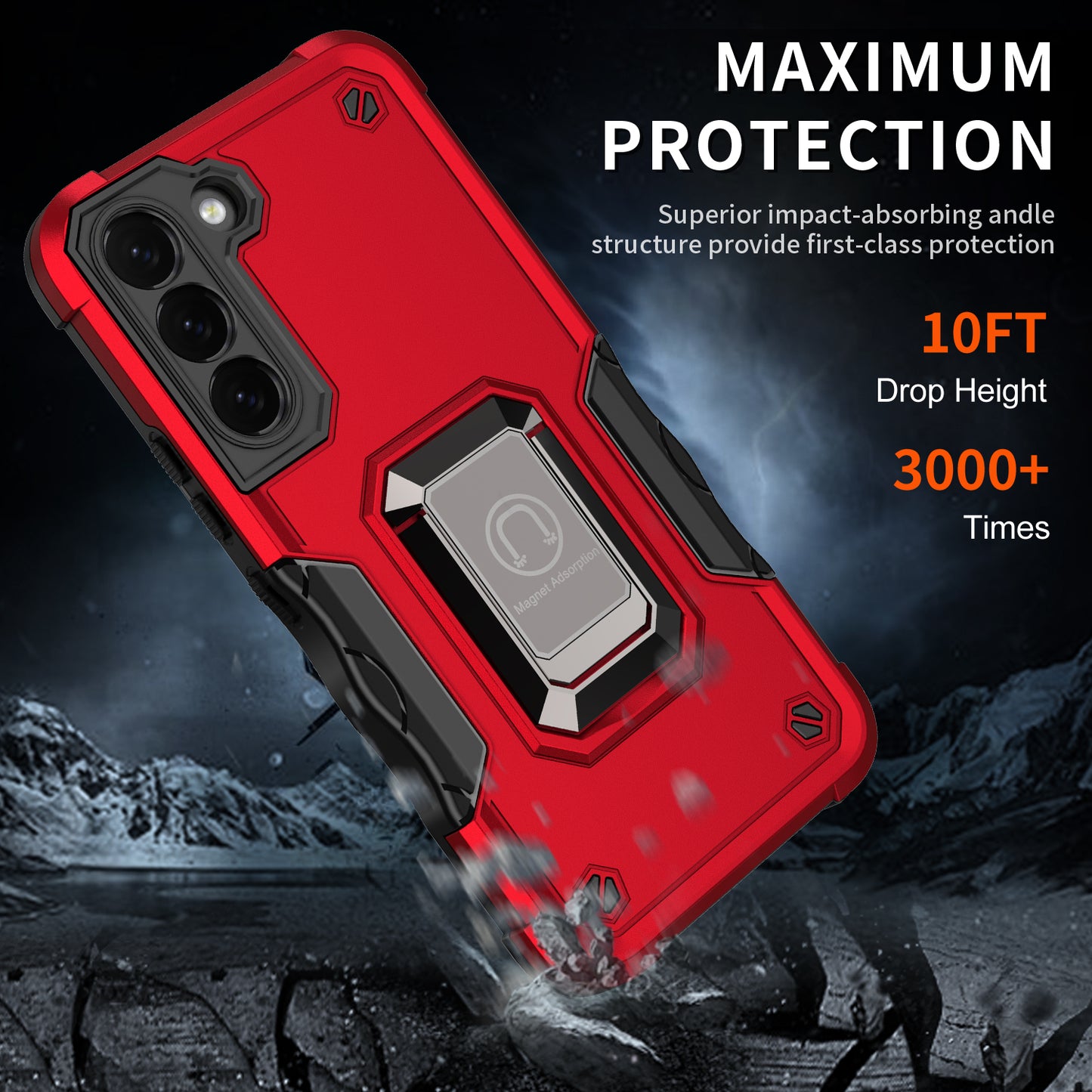 For Samsung Galaxy S24 Ring Holder Phone Case Reinforced Corner Protection Cover - Red