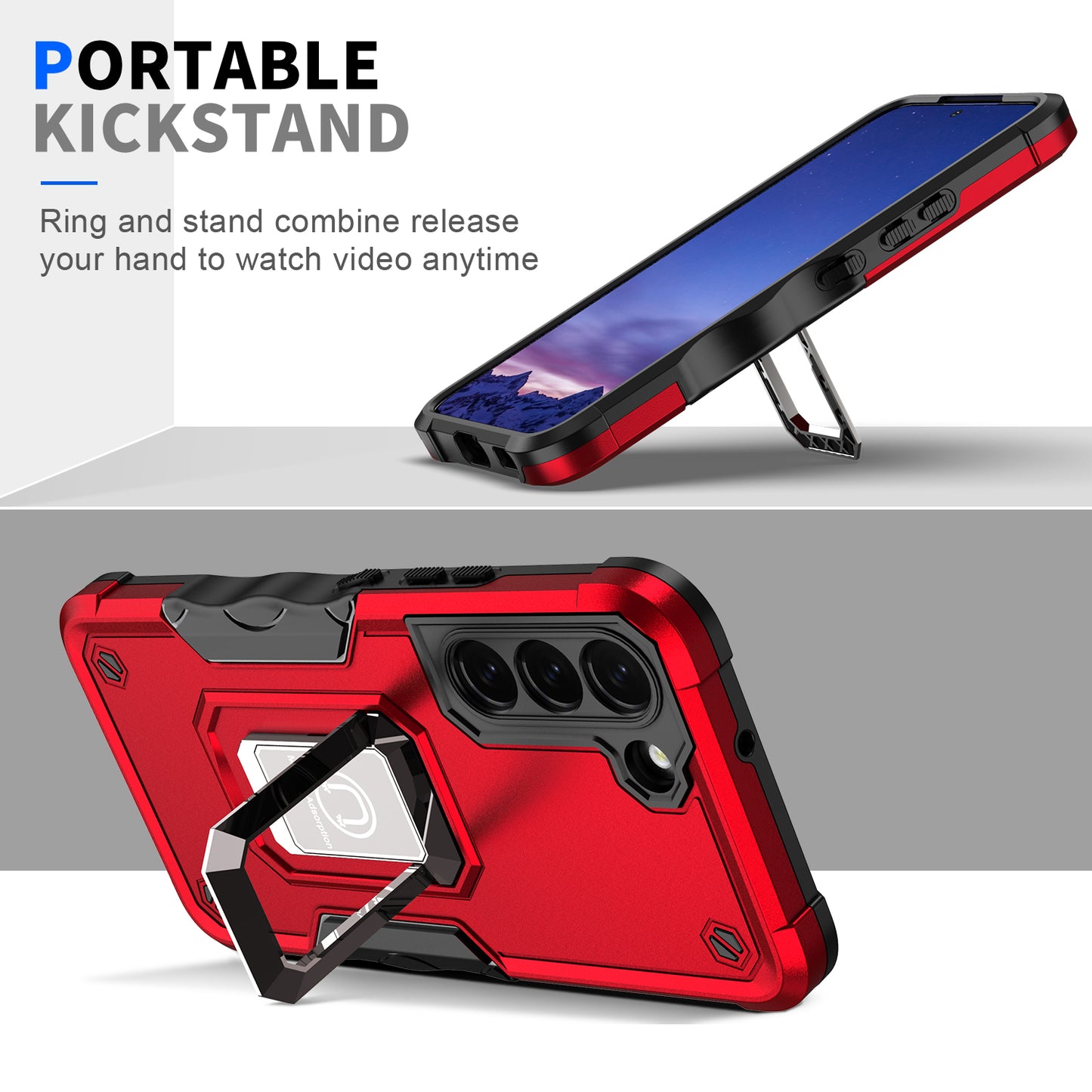 For Samsung Galaxy S24 Ring Holder Phone Case Reinforced Corner Protection Cover - Black