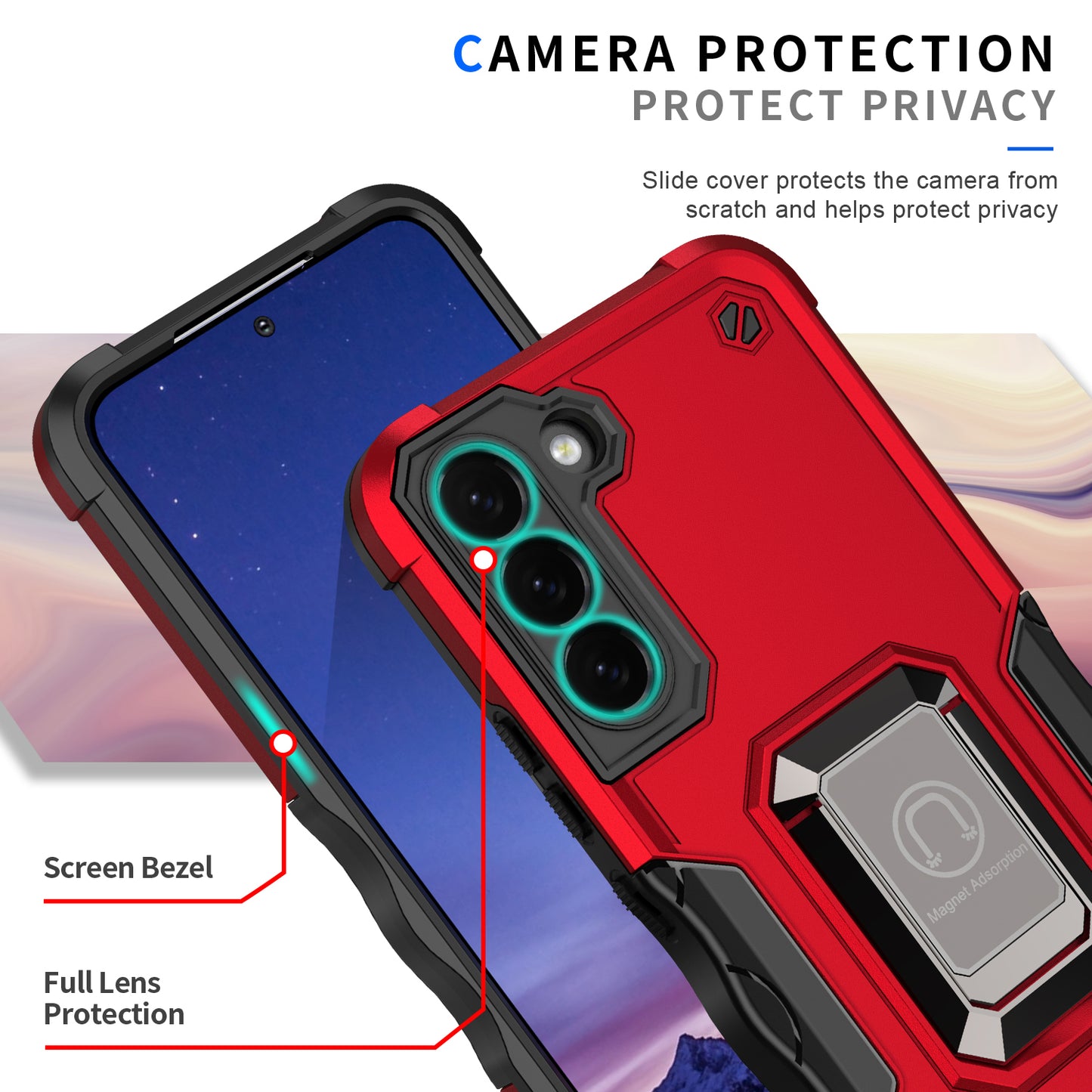 For Samsung Galaxy S24 Ring Holder Phone Case Reinforced Corner Protection Cover - Black