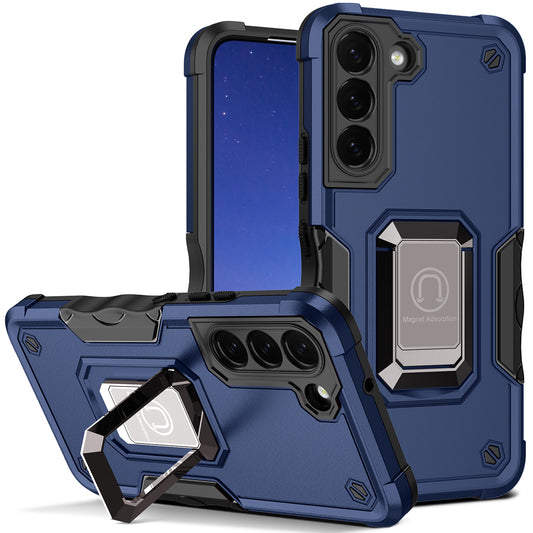 For Samsung Galaxy S24 Ring Holder Phone Case Reinforced Corner Protection Cover - Blue