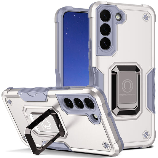 For Samsung Galaxy S24 Ring Holder Phone Case Reinforced Corner Protection Cover - White