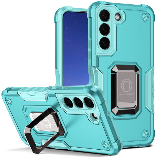 For Samsung Galaxy S24 Ring Holder Phone Case Reinforced Corner Protection Cover - Mint Green