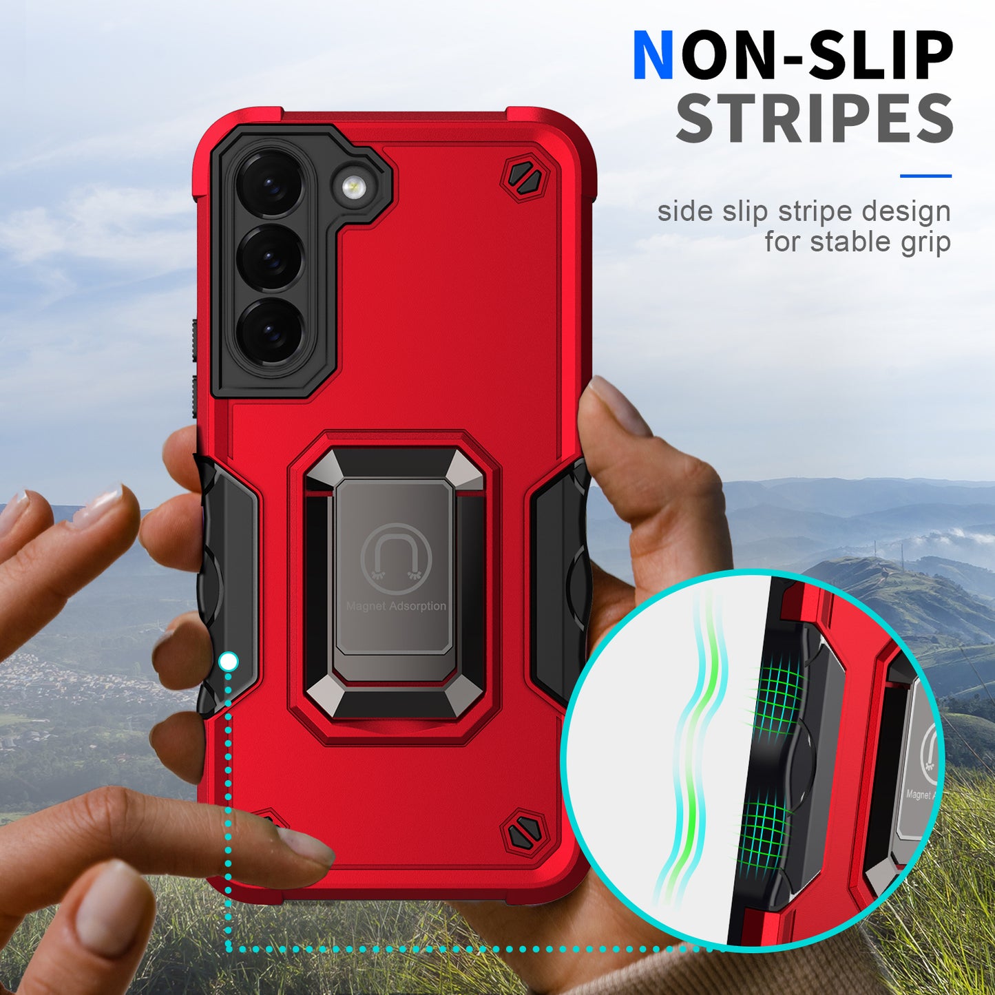 For Samsung Galaxy S24 Ring Holder Phone Case Reinforced Corner Protection Cover - Mint Green