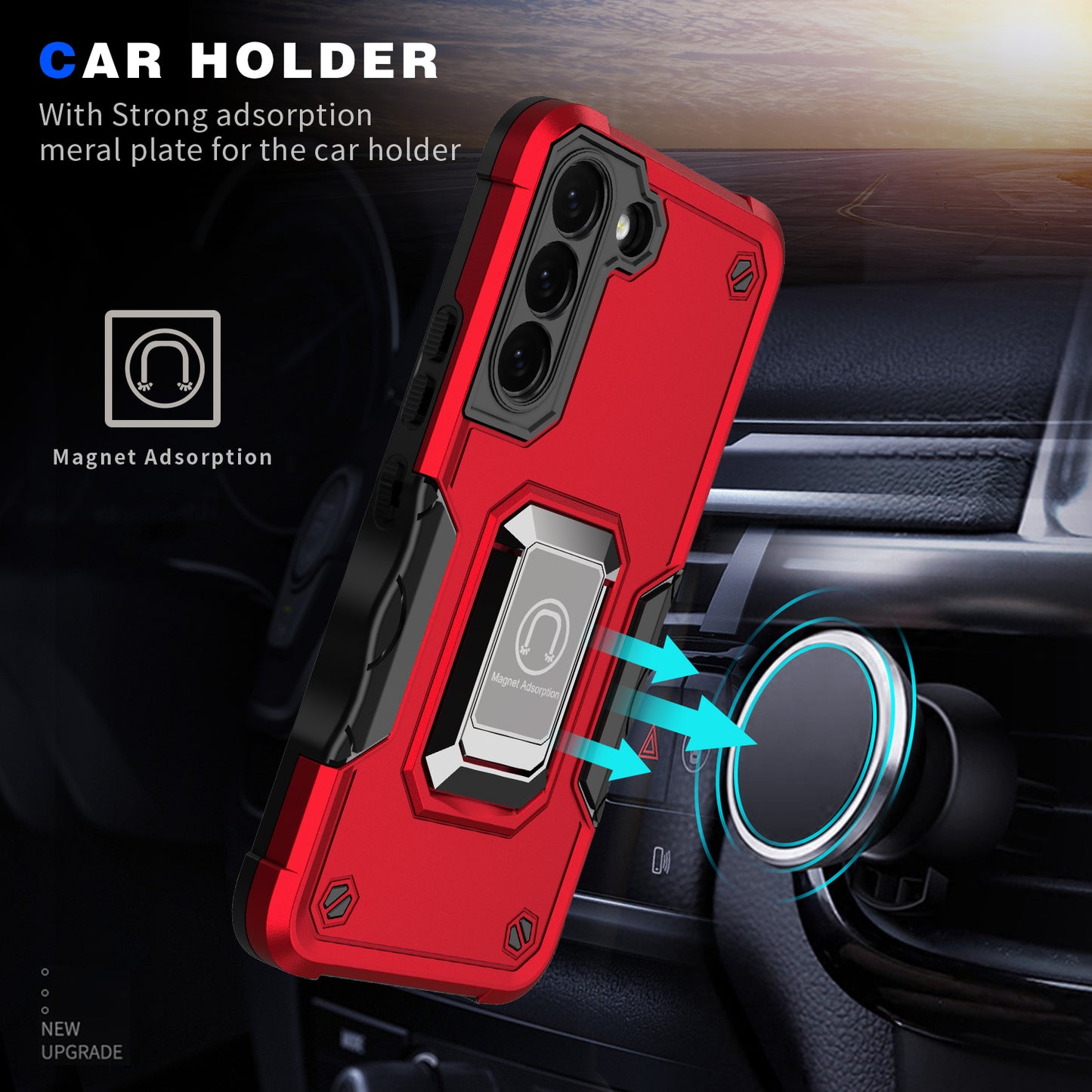 For Samsung Galaxy S24 Ring Holder Phone Case Reinforced Corner Protection Cover - Pink