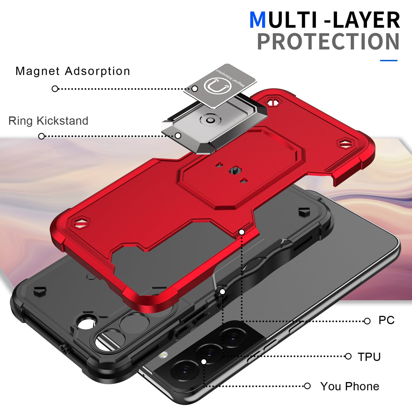 For Samsung Galaxy S24 Ring Holder Phone Case Reinforced Corner Protection Cover - Pink