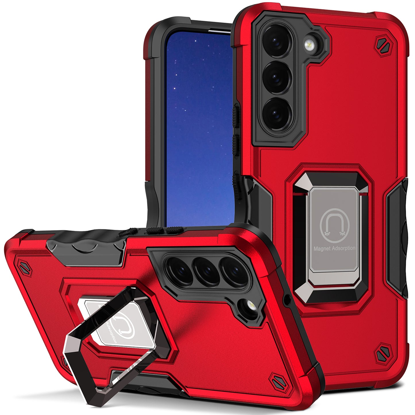For Samsung Galaxy S24+ Case with Ring Grip Dual Layer Military Grade Protection Cover - Red