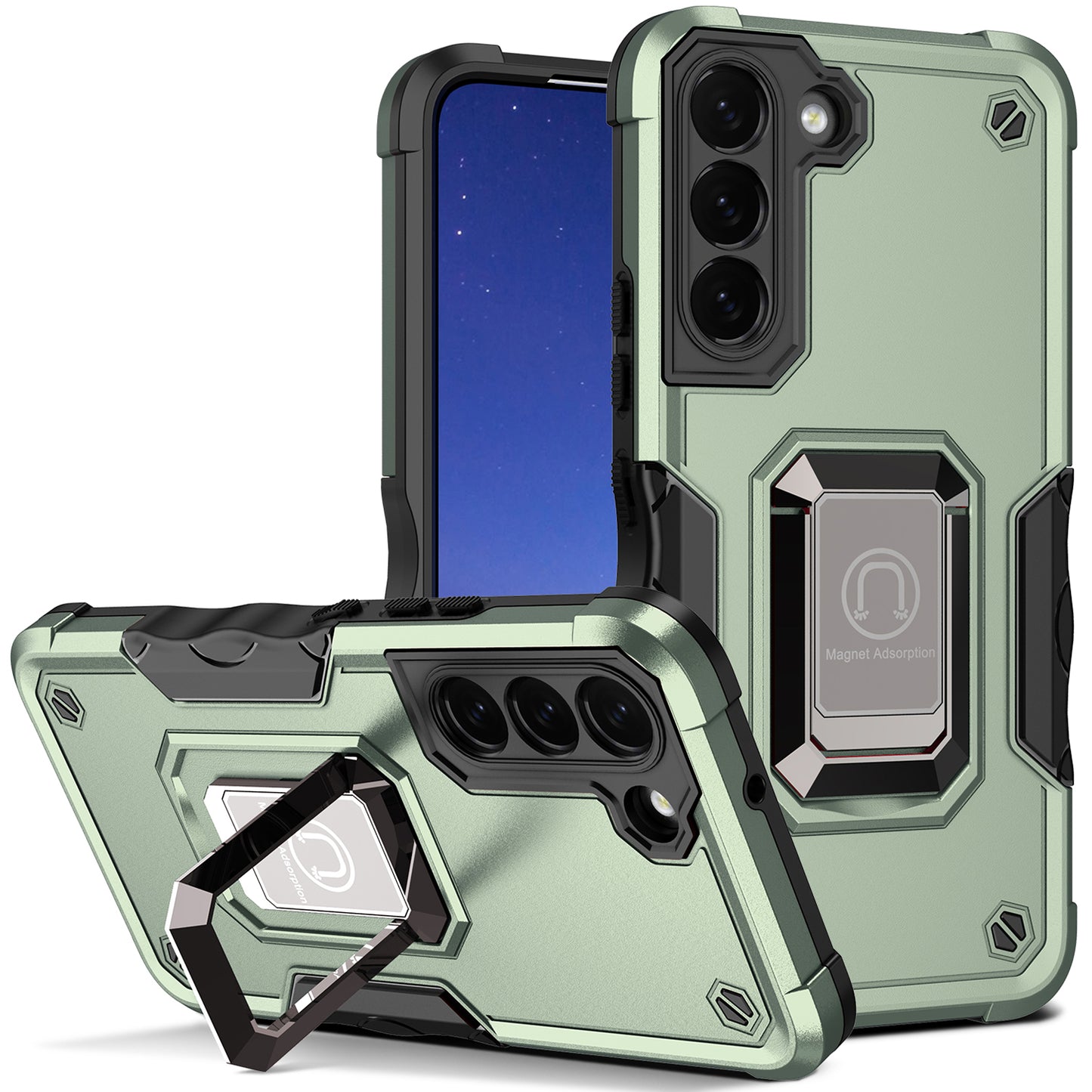 For Samsung Galaxy S24+ Case with Ring Grip Dual Layer Military Grade Protection Cover - Green