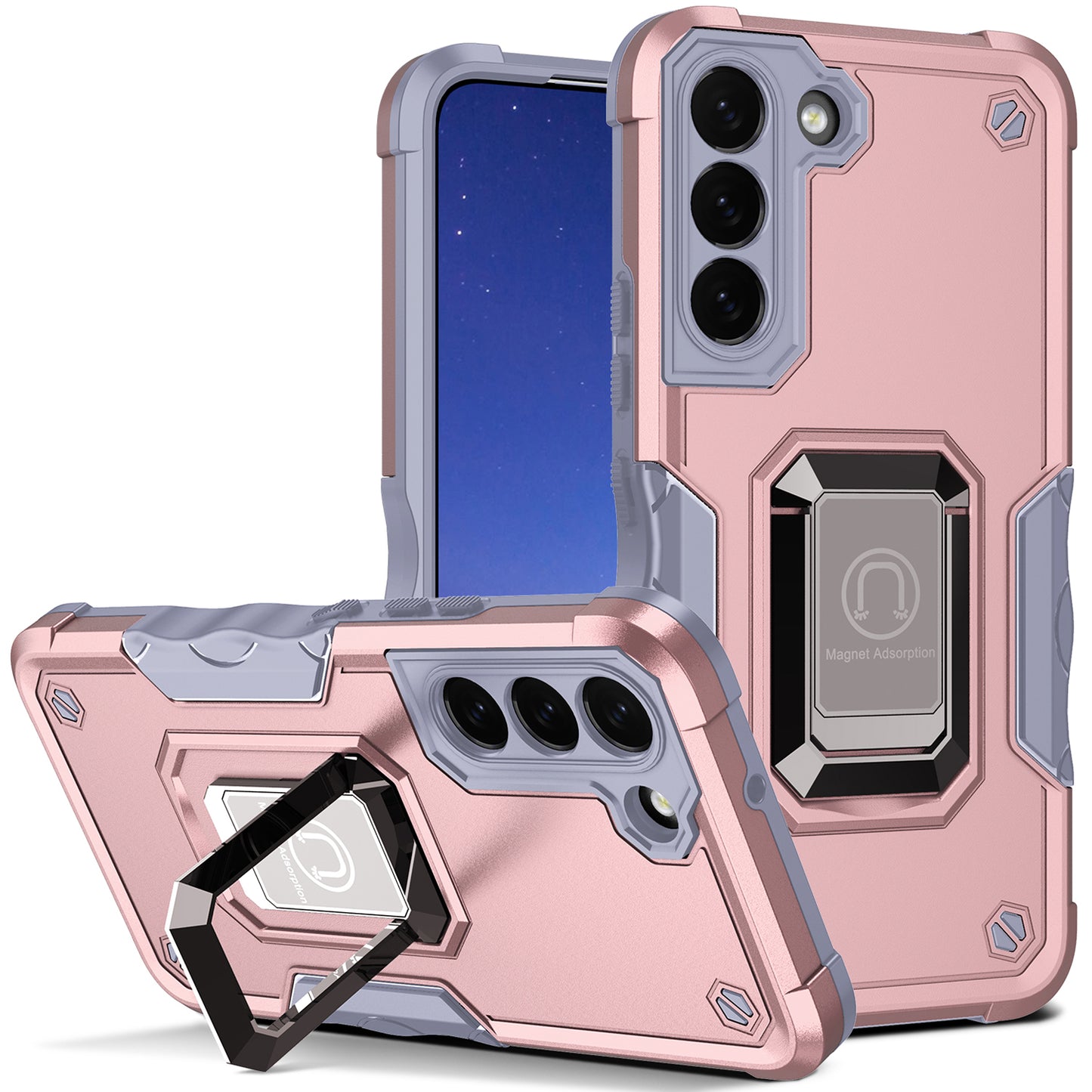 For Samsung Galaxy S24+ Case with Ring Grip Dual Layer Military Grade Protection Cover - Rose Gold