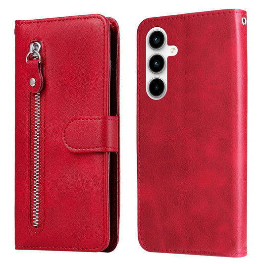 For Samsung Galaxy A35 5G Leather Case Calfskin Zipper Wallet - Red