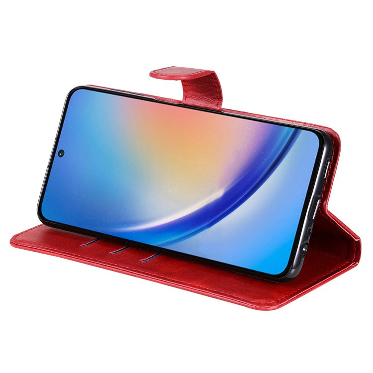 For Samsung Galaxy A35 5G Leather Case Calfskin Zipper Wallet - Red