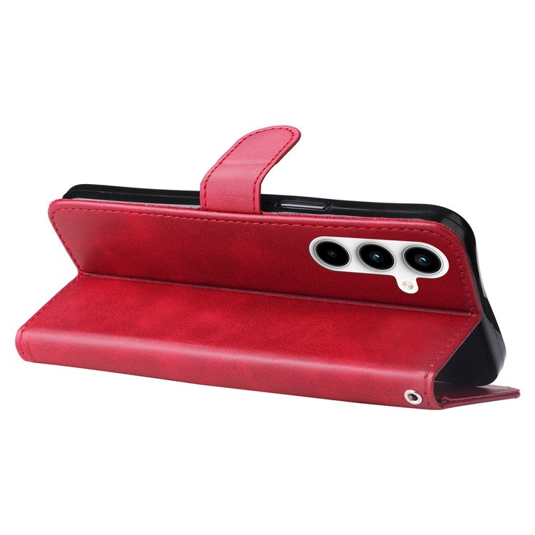 For Samsung Galaxy A35 5G Leather Case Calfskin Zipper Wallet - Red