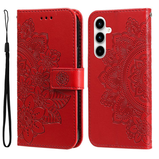 For Samsung Galaxy A35 5G Leather Case Blossoming Flower Wallet Cover - Red