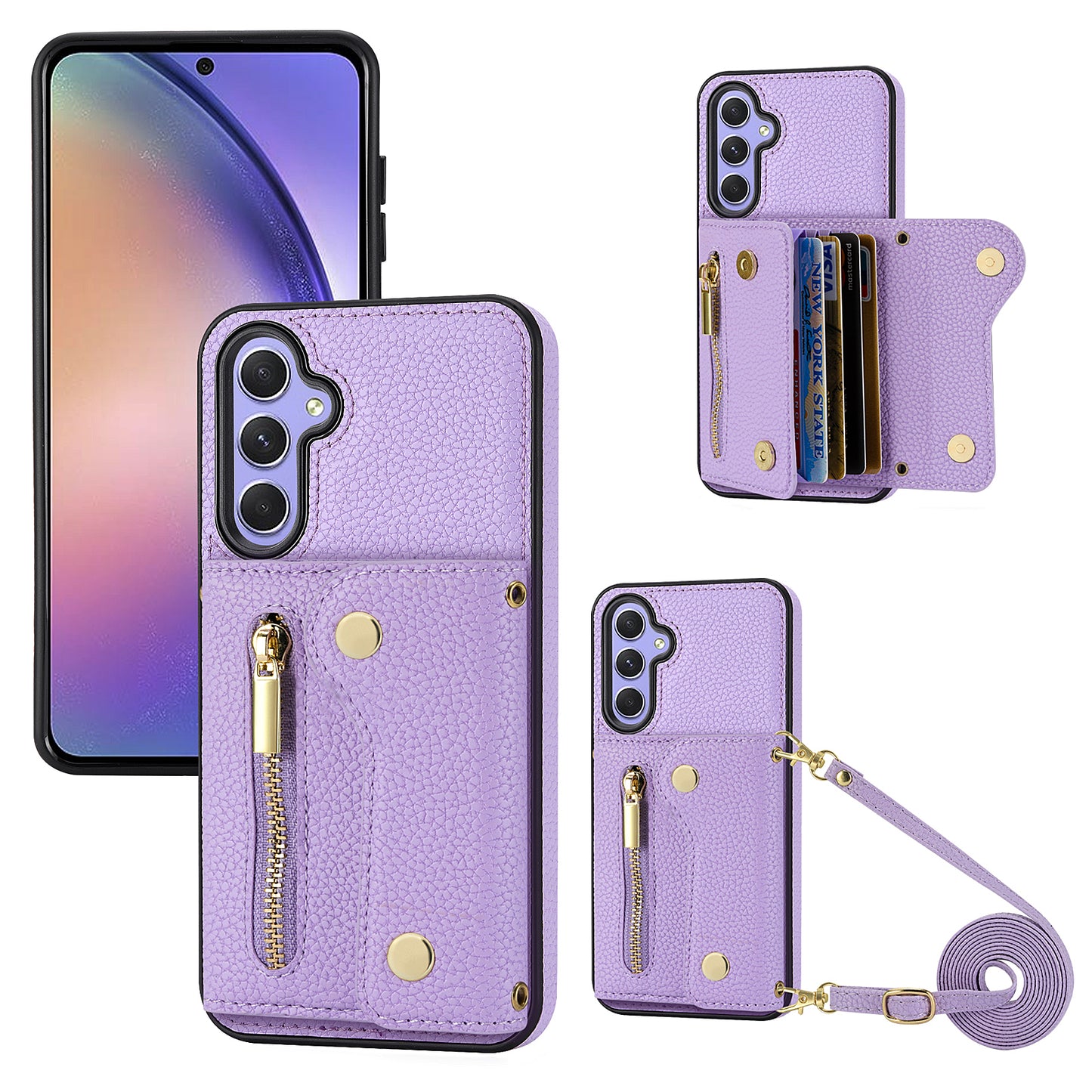 DF-09 Crossbody for Samsung Galaxy S24+ Phone Case Wallet Cover with Accordion Design - Purple