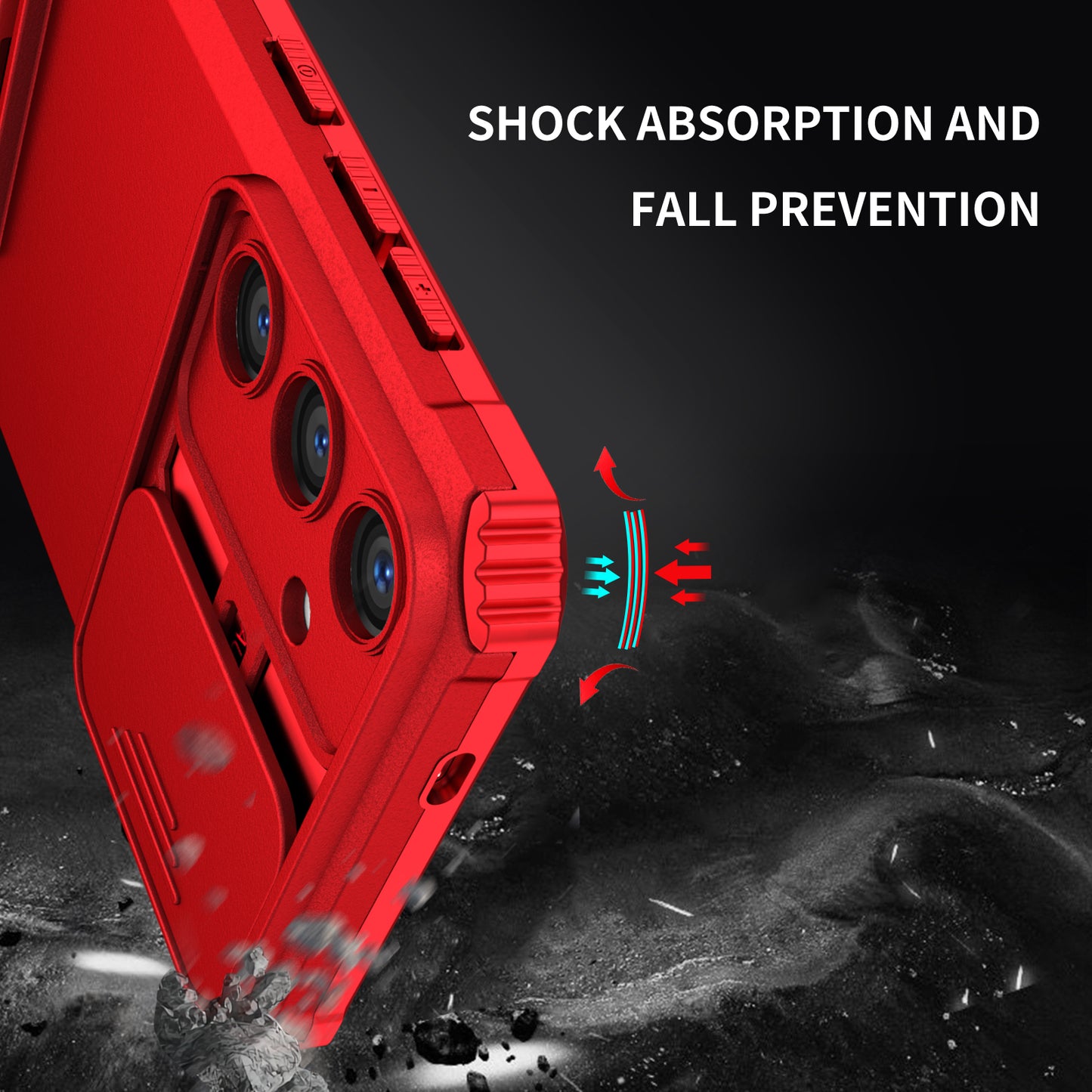For Samsung Galaxy S24 Case Slide Lens Shield Anti-drop PC+TPU Kickstand Back Cover - Red