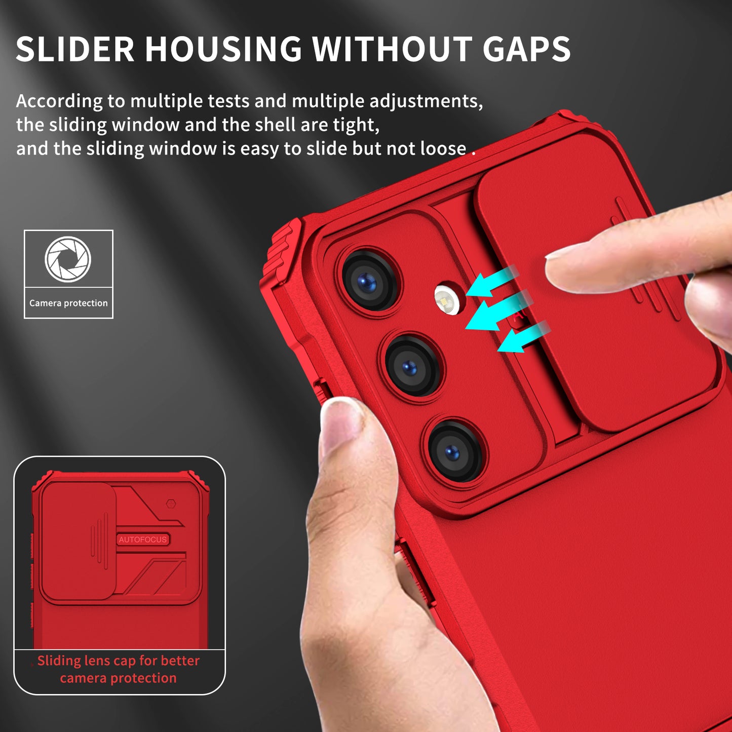 For Samsung Galaxy S24 Case Slide Lens Shield Anti-drop PC+TPU Kickstand Back Cover - Red