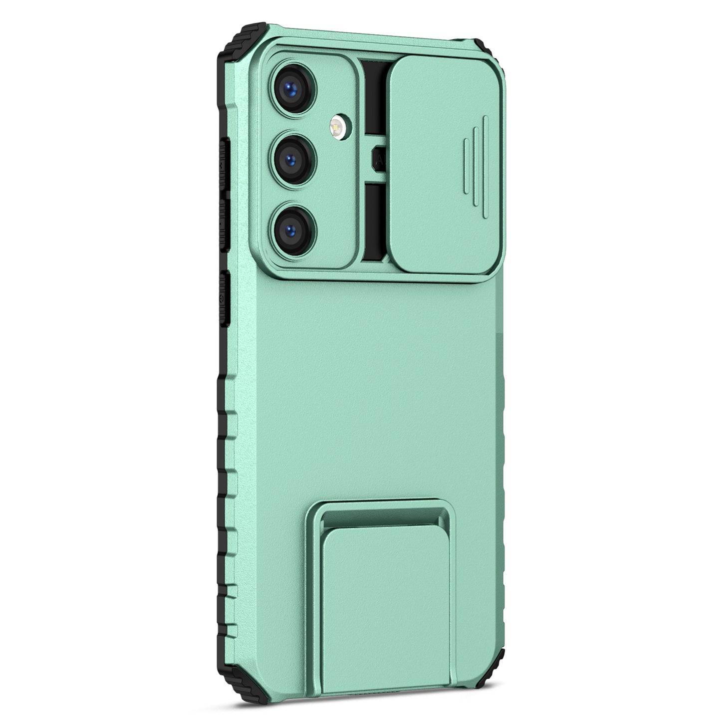 For Samsung Galaxy S24 Case Slide Lens Shield Anti-drop PC+TPU Kickstand Back Cover - Baby Blue