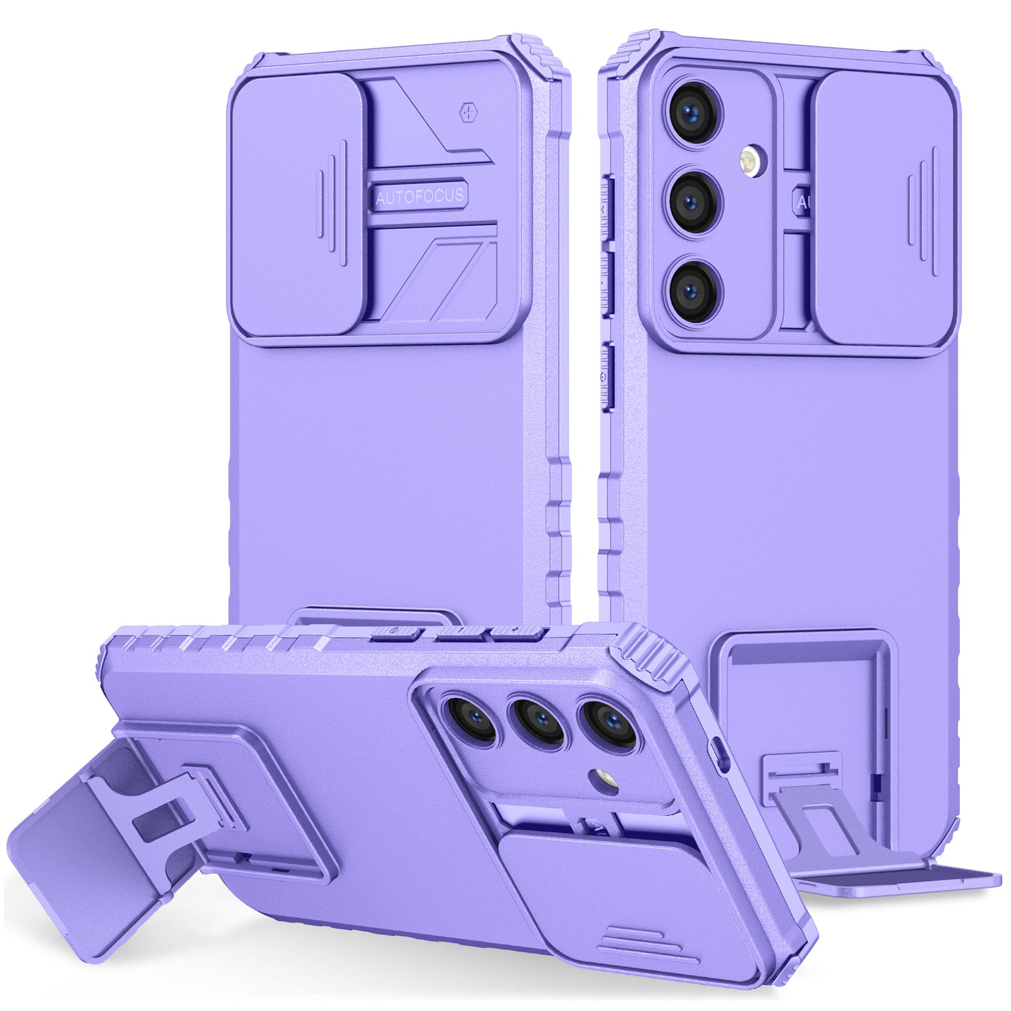 For Samsung Galaxy S24 Case Slide Lens Shield Anti-drop PC+TPU Kickstand Back Cover - Purple