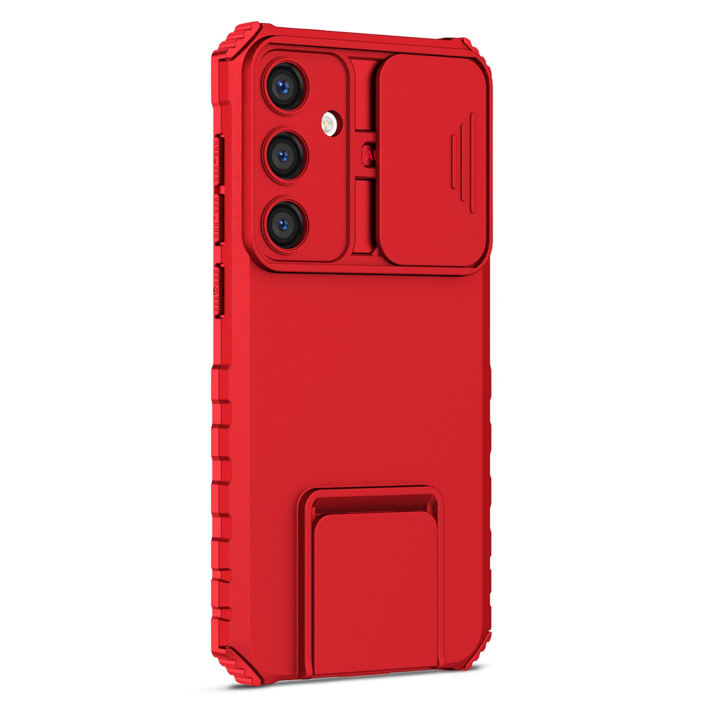 For Samsung Galaxy S24+ Cell Phone Cases Slide Lens Shield PC+TPU Kickstand Cover - Red