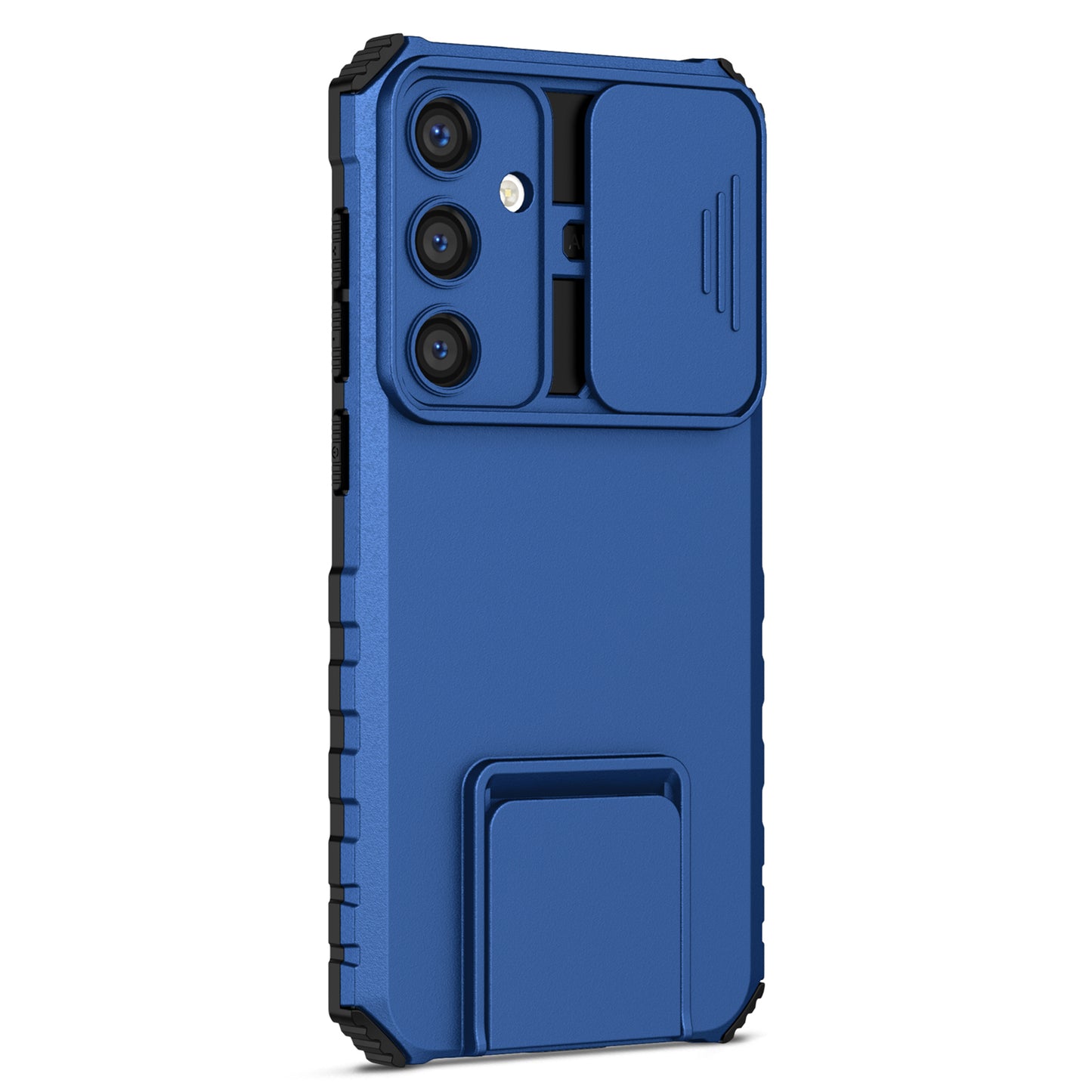 For Samsung Galaxy S24+ Cell Phone Cases Slide Lens Shield PC+TPU Kickstand Cover - Blue