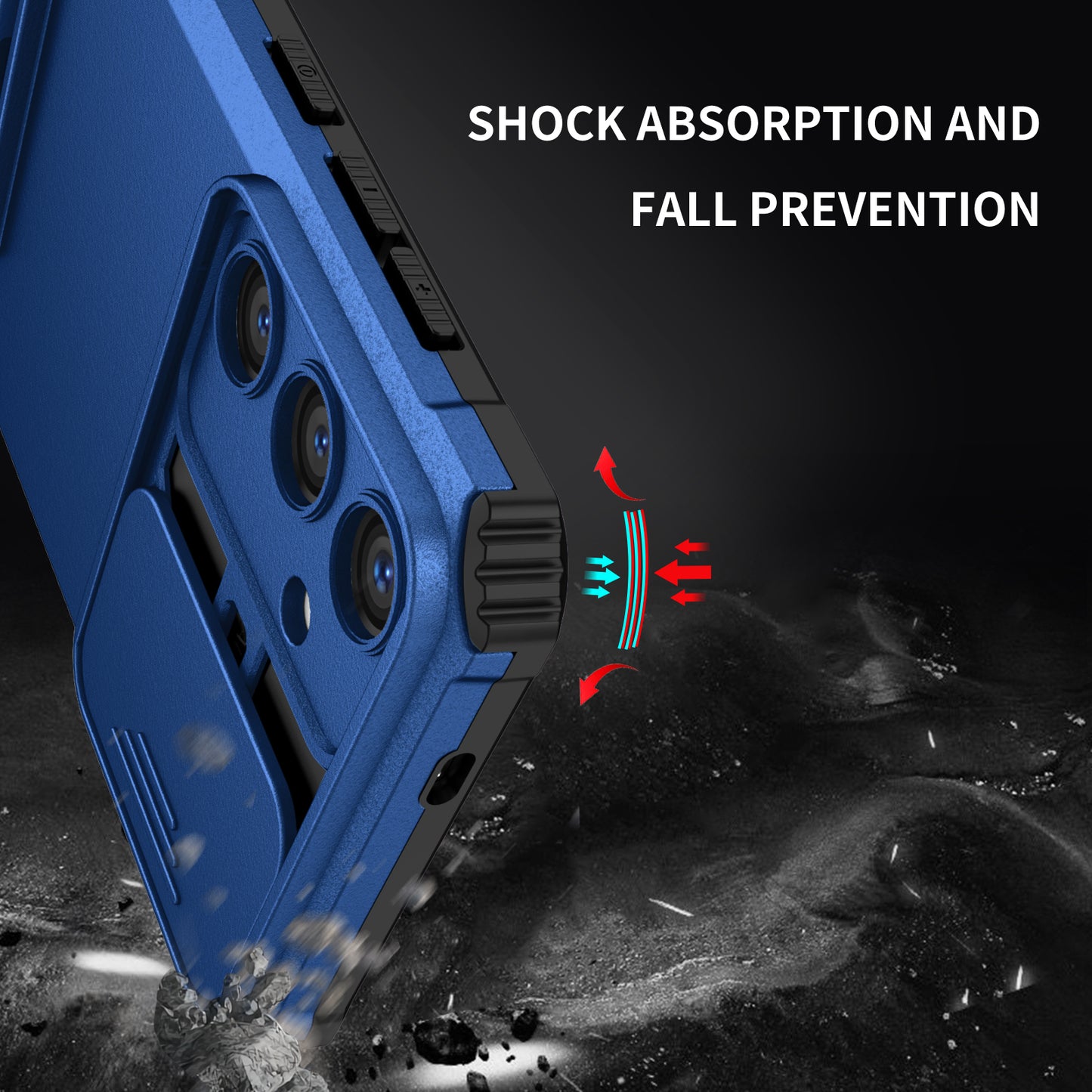 For Samsung Galaxy S24+ Cell Phone Cases Slide Lens Shield PC+TPU Kickstand Cover - Blue