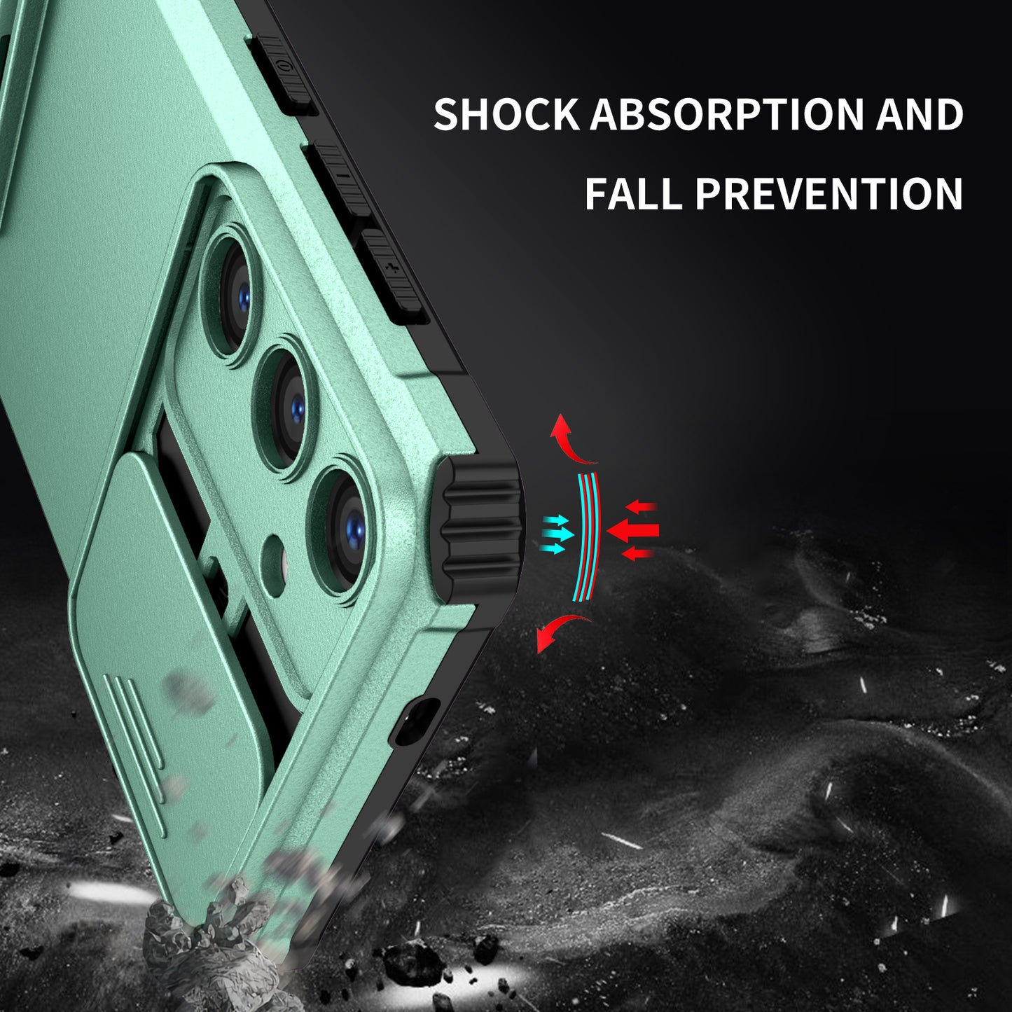 For Samsung Galaxy S24+ Cell Phone Cases Slide Lens Shield PC+TPU Kickstand Cover - Baby Blue