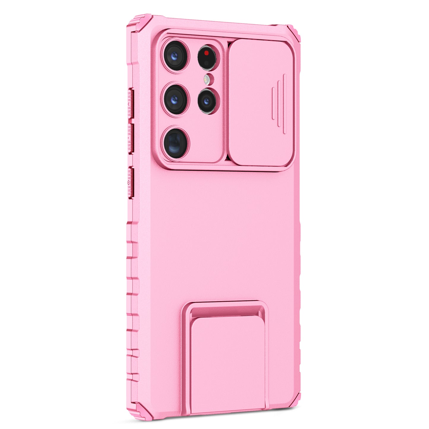 For Samsung Galaxy S24 Ultra Cell Phone Cases Slide Lens Shield PC+TPU Cover with Kickstand - Pink