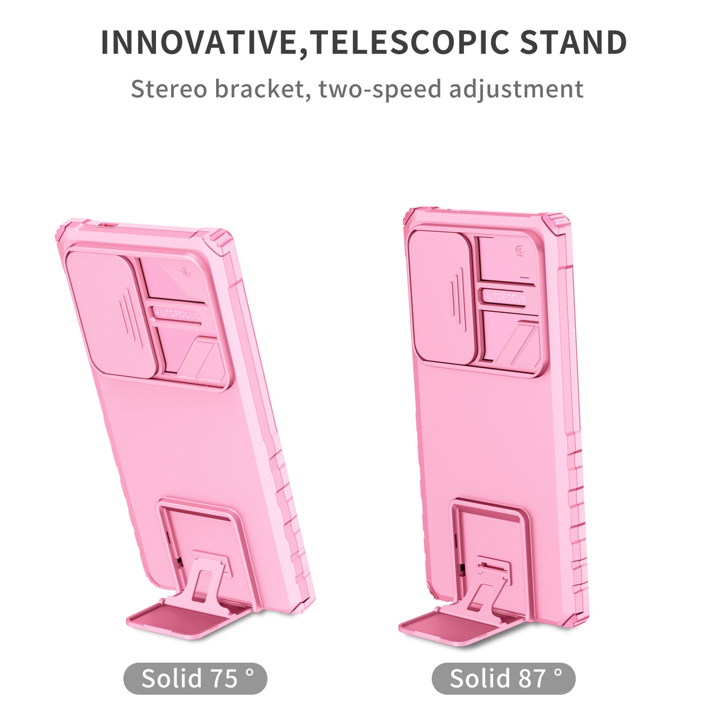 For Samsung Galaxy S24 Ultra Cell Phone Cases Slide Lens Shield PC+TPU Cover with Kickstand - Pink
