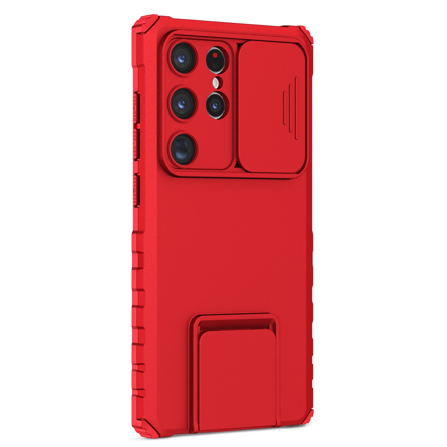 For Samsung Galaxy S24 Ultra Cell Phone Cases Slide Lens Shield PC+TPU Cover with Kickstand - Red