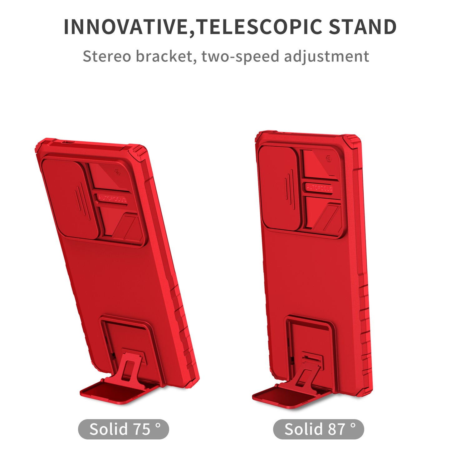 For Samsung Galaxy S24 Ultra Cell Phone Cases Slide Lens Shield PC+TPU Cover with Kickstand - Red