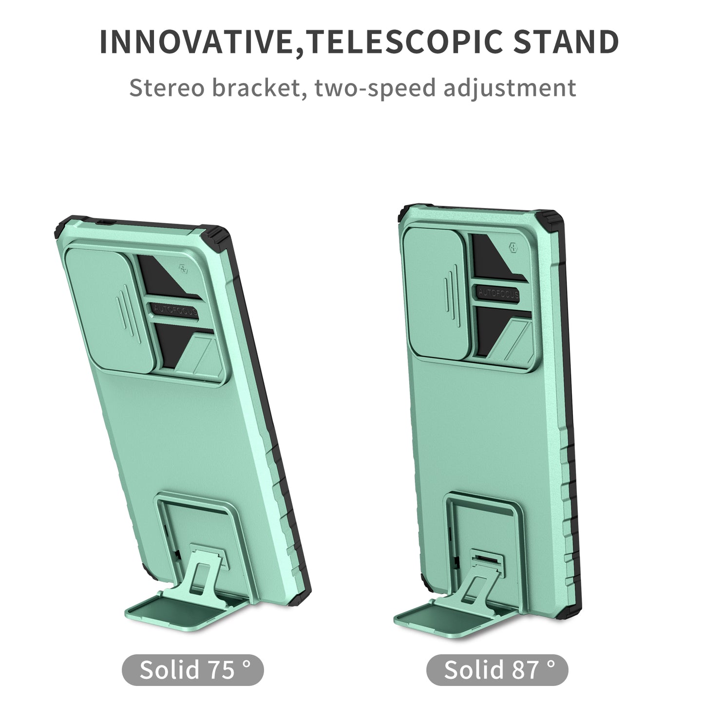 For Samsung Galaxy S24 Ultra Cell Phone Cases Slide Lens Shield PC+TPU Cover with Kickstand - Baby Blue
