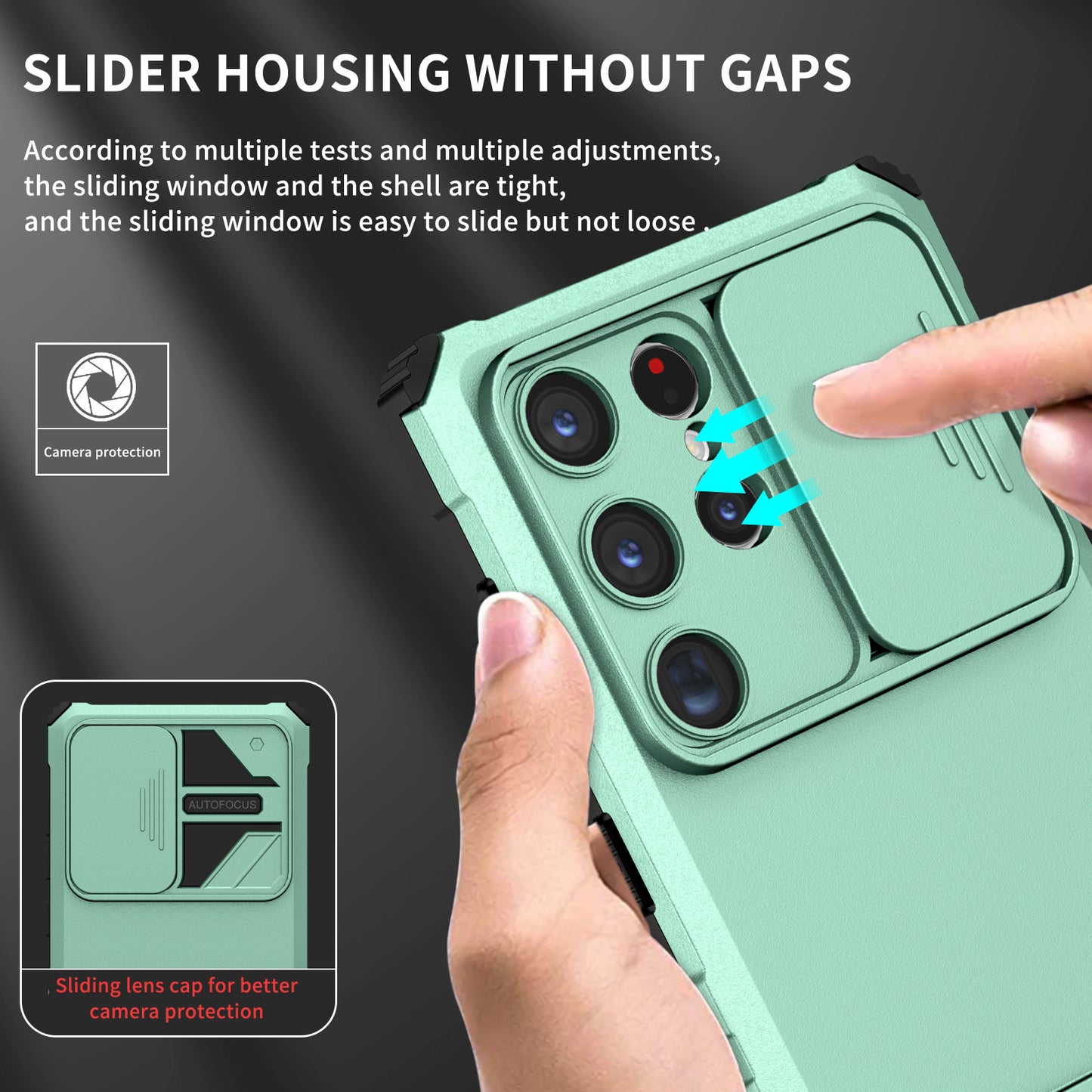 For Samsung Galaxy S24 Ultra Cell Phone Cases Slide Lens Shield PC+TPU Cover with Kickstand - Baby Blue