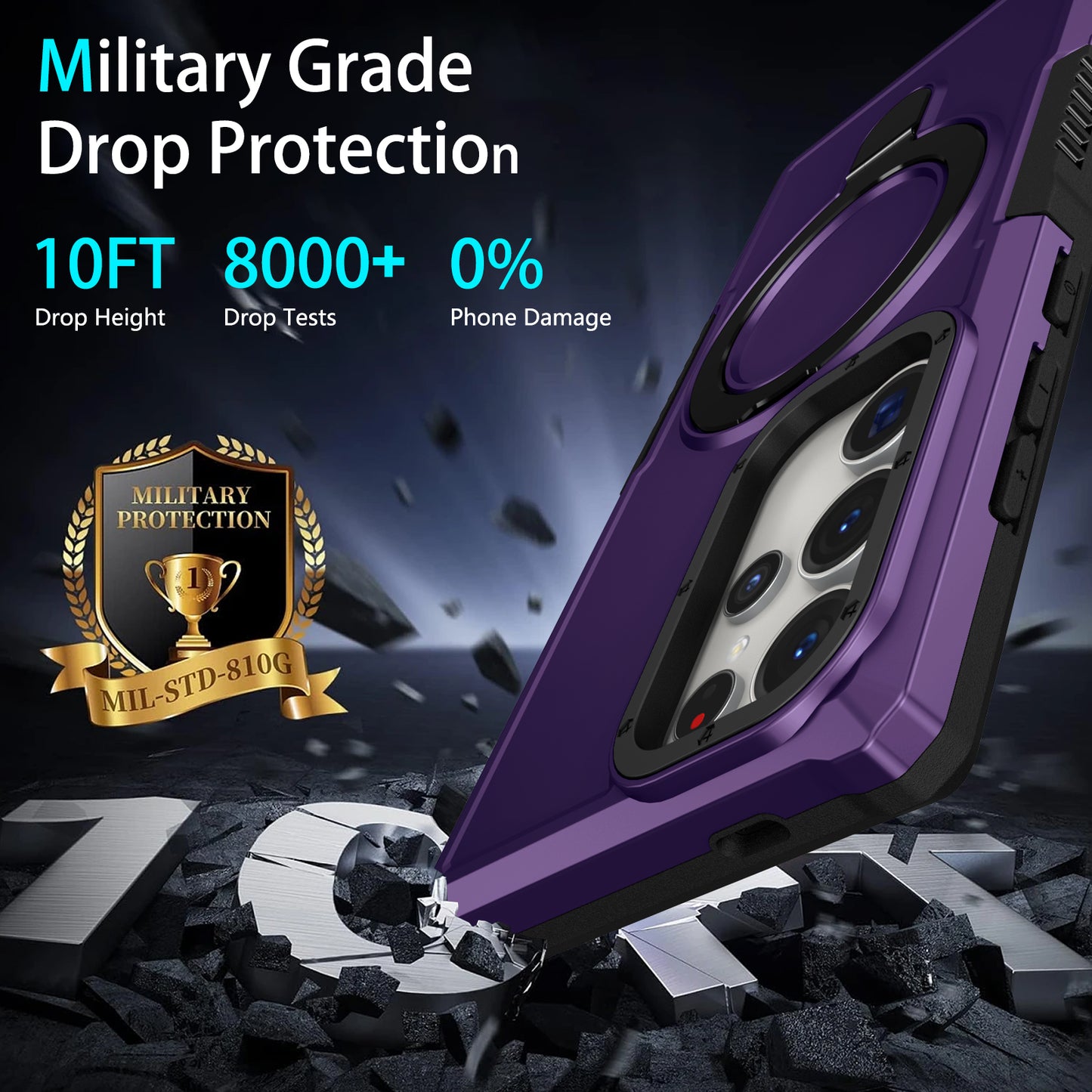 For Samsung Galaxy S24 Ultra Case TPU+PC 2-in-1 Ring Kickstand Shockproof Cover - Dark Purple