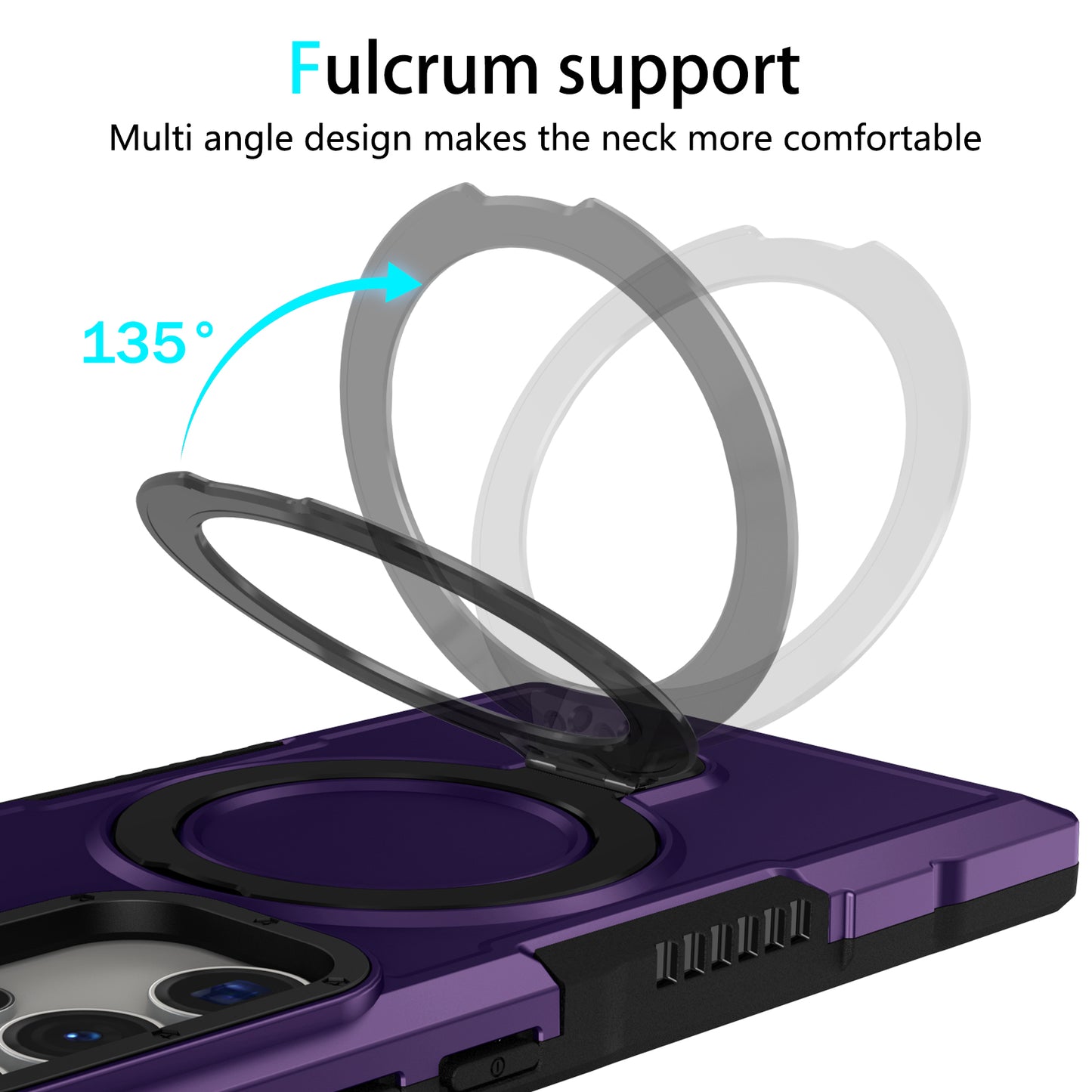 For Samsung Galaxy S24 Ultra Case TPU+PC 2-in-1 Ring Kickstand Shockproof Cover - Dark Purple