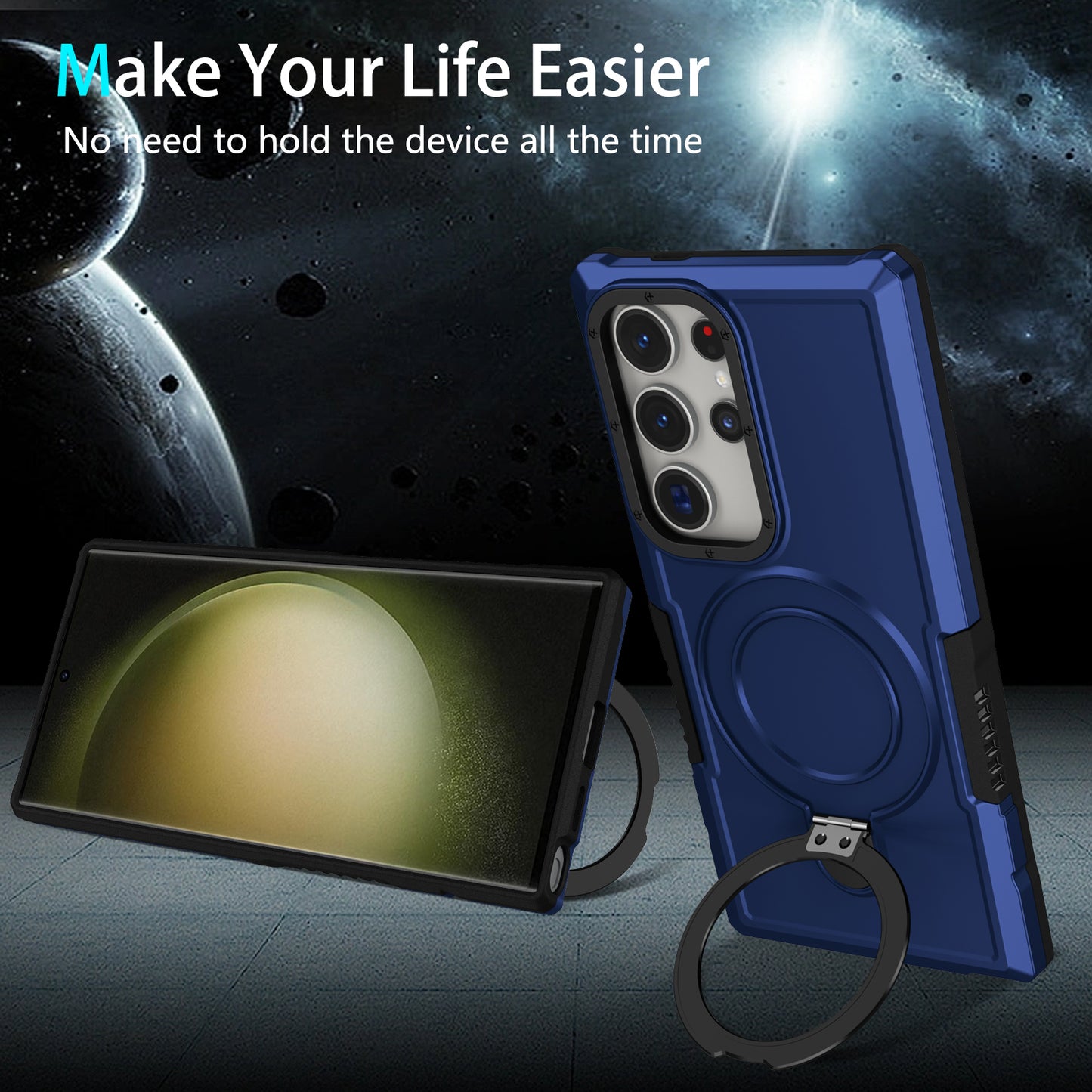 For Samsung Galaxy S24 Ultra Case TPU+PC 2-in-1 Ring Kickstand Shockproof Cover - Sapphire