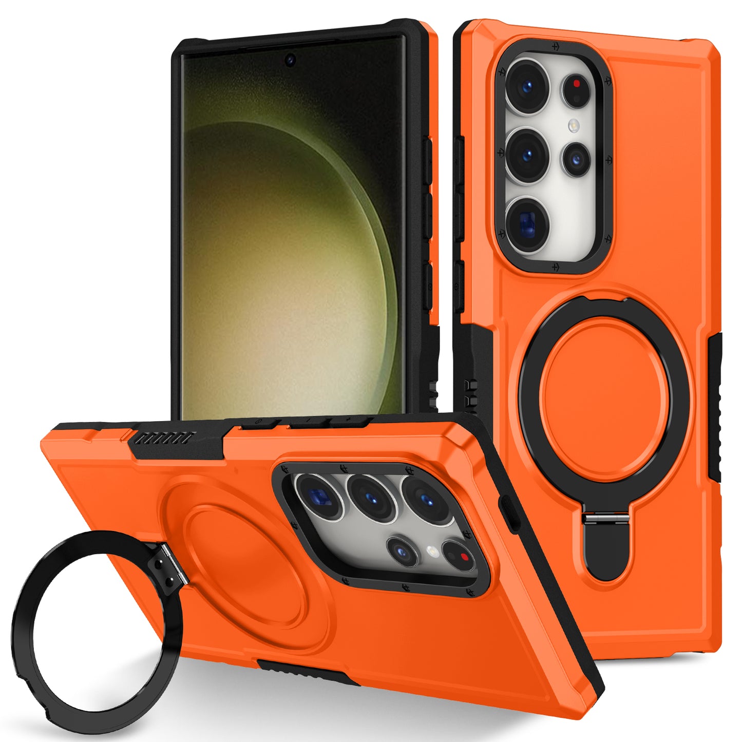 For Samsung Galaxy S24 Ultra Case TPU+PC 2-in-1 Ring Kickstand Shockproof Cover - Orange