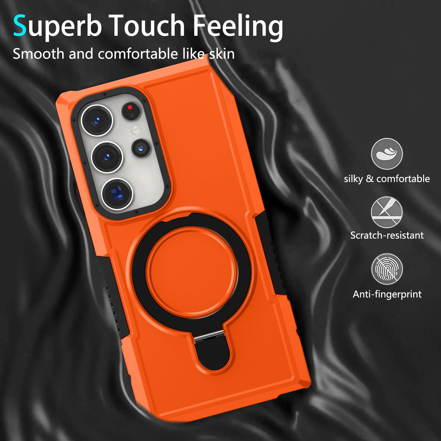 For Samsung Galaxy S24 Ultra Case TPU+PC 2-in-1 Ring Kickstand Shockproof Cover - Orange