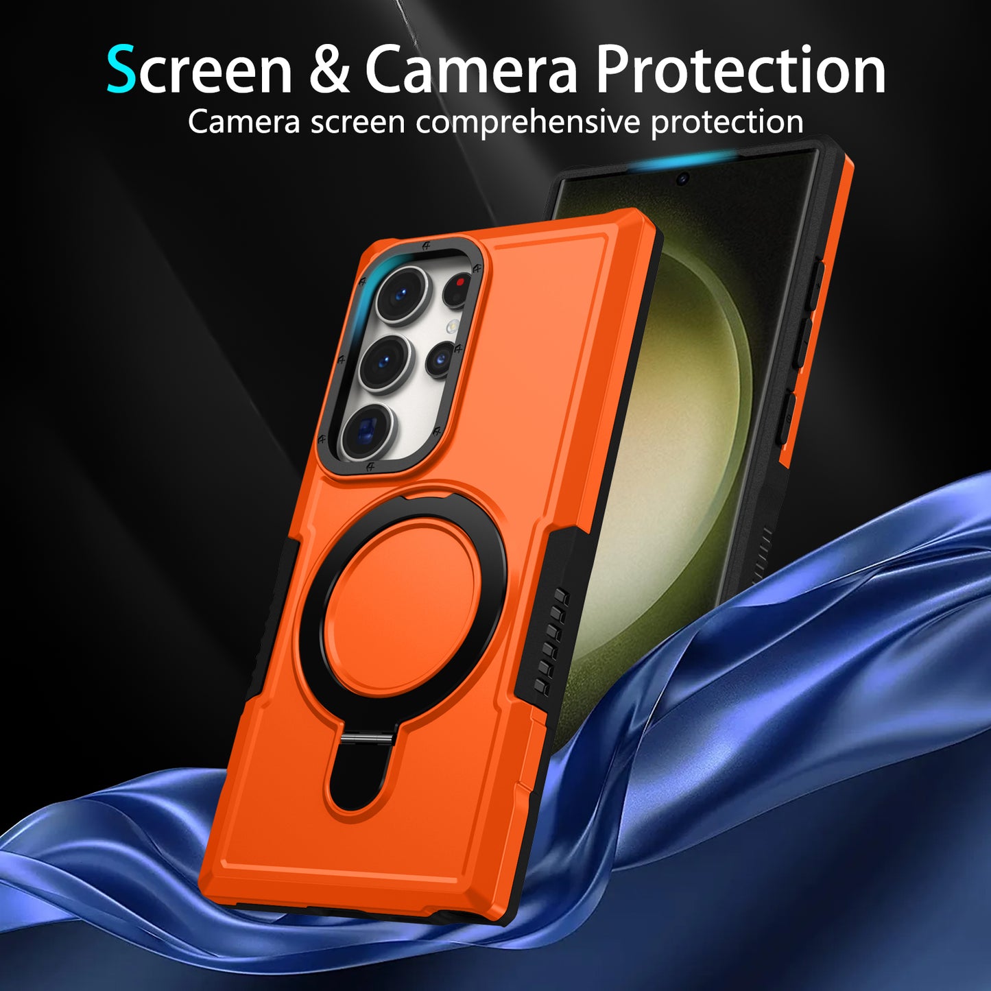 For Samsung Galaxy S24 Ultra Case TPU+PC 2-in-1 Ring Kickstand Shockproof Cover - Orange
